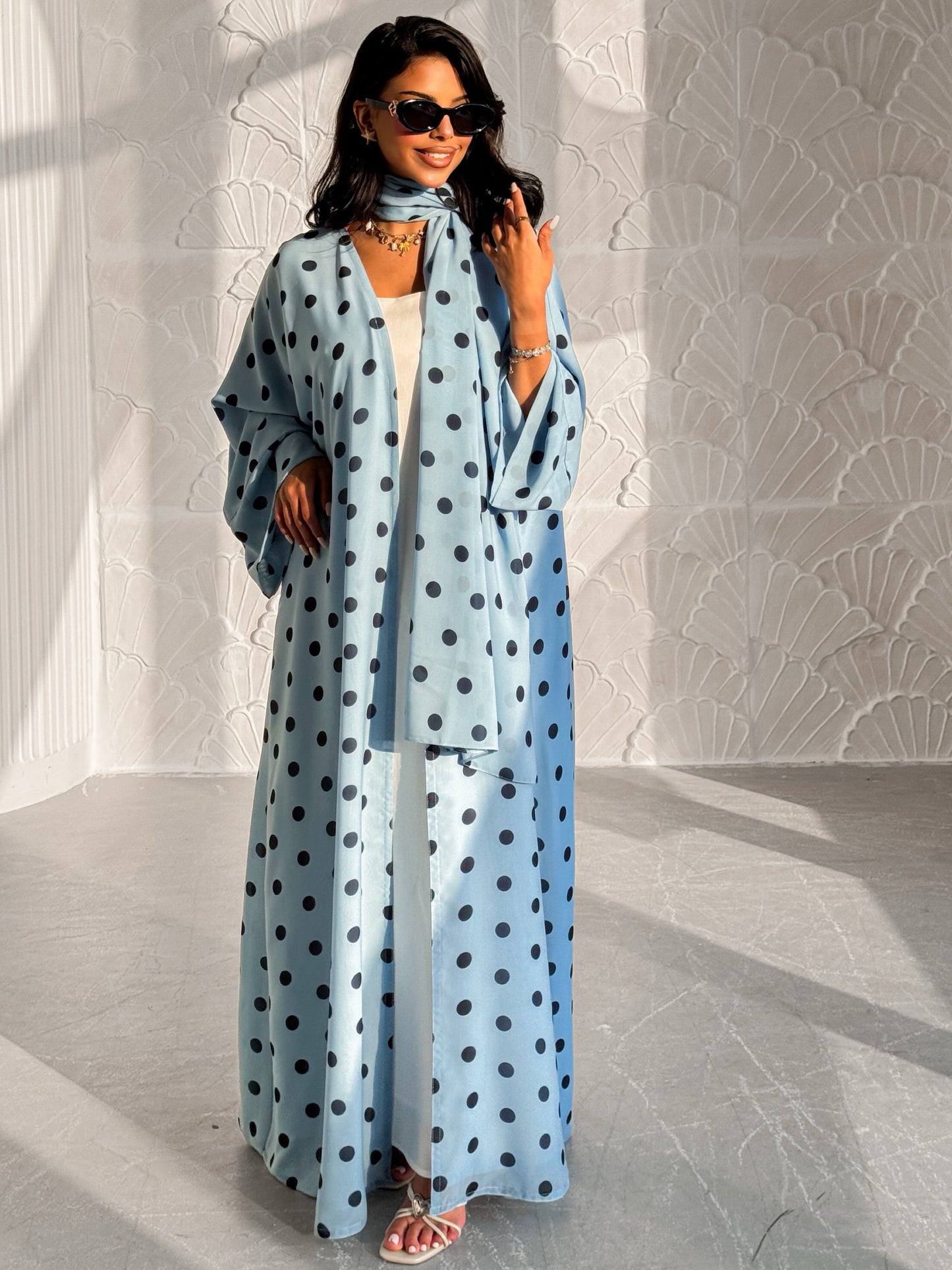MEI610 - Polka Dots Abaya in Sky Blue