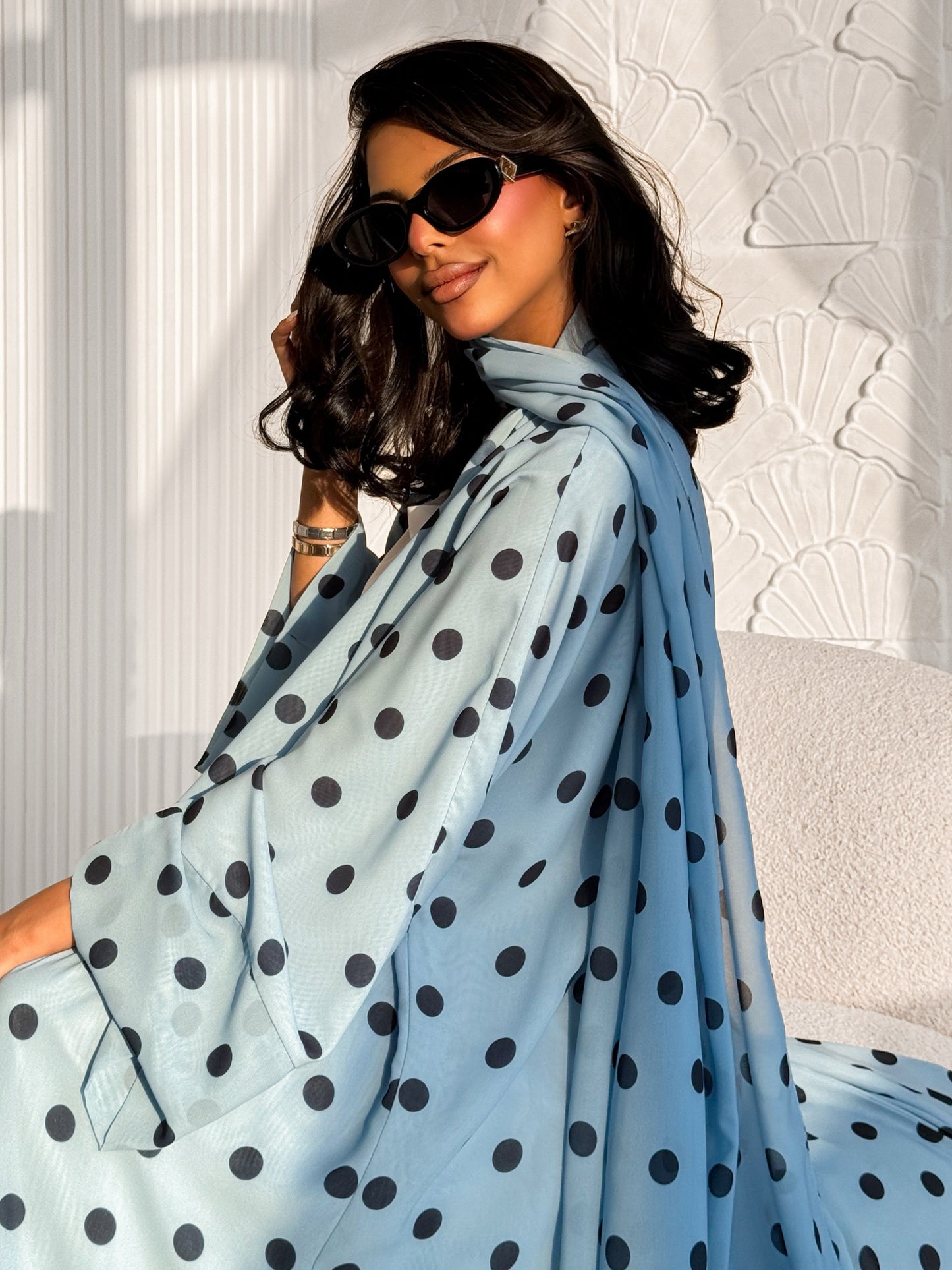 MEI610 - Polka Dots Abaya in Sky Blue