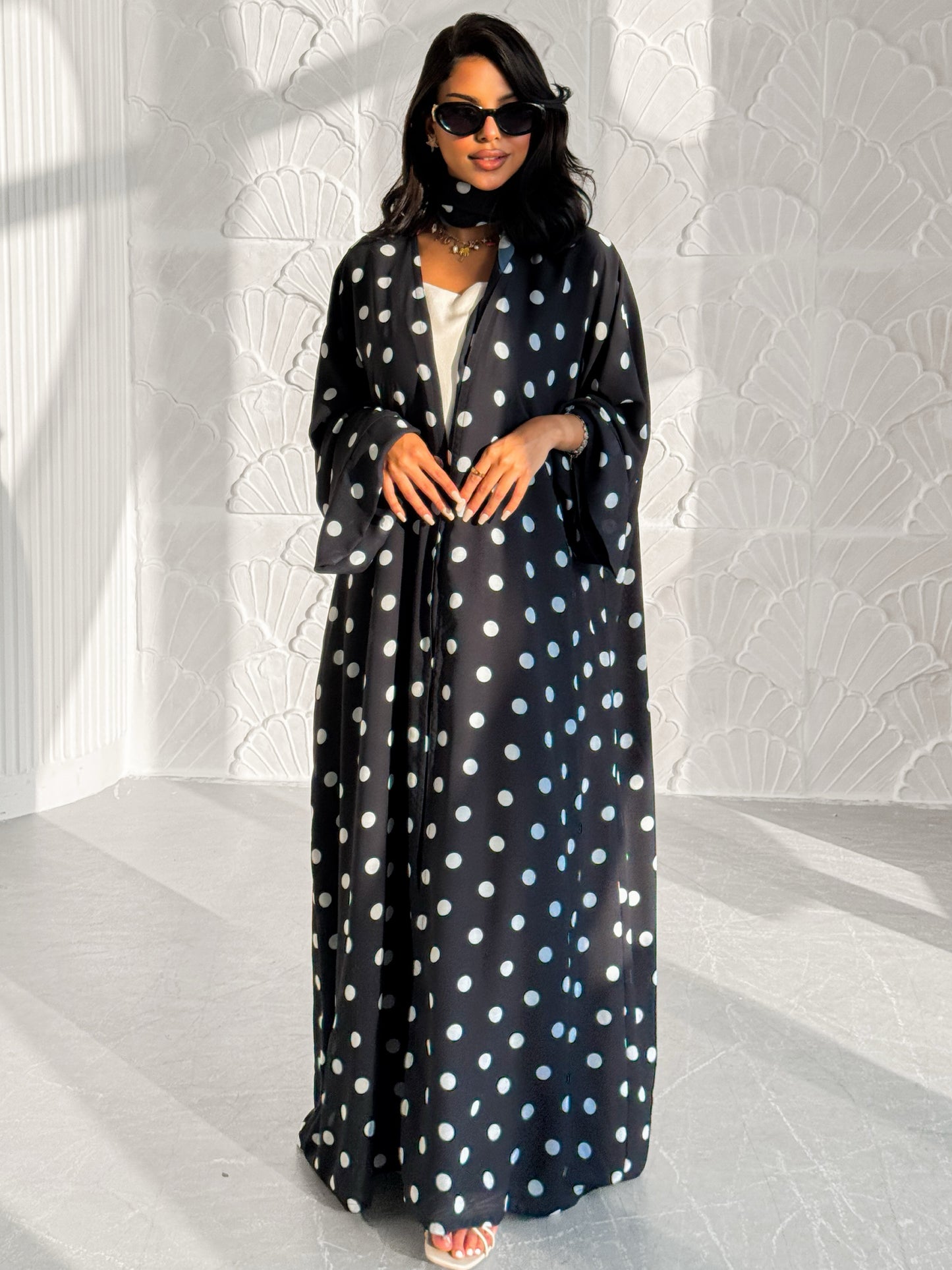 MEI614 - Polka Dots Abaya in Black