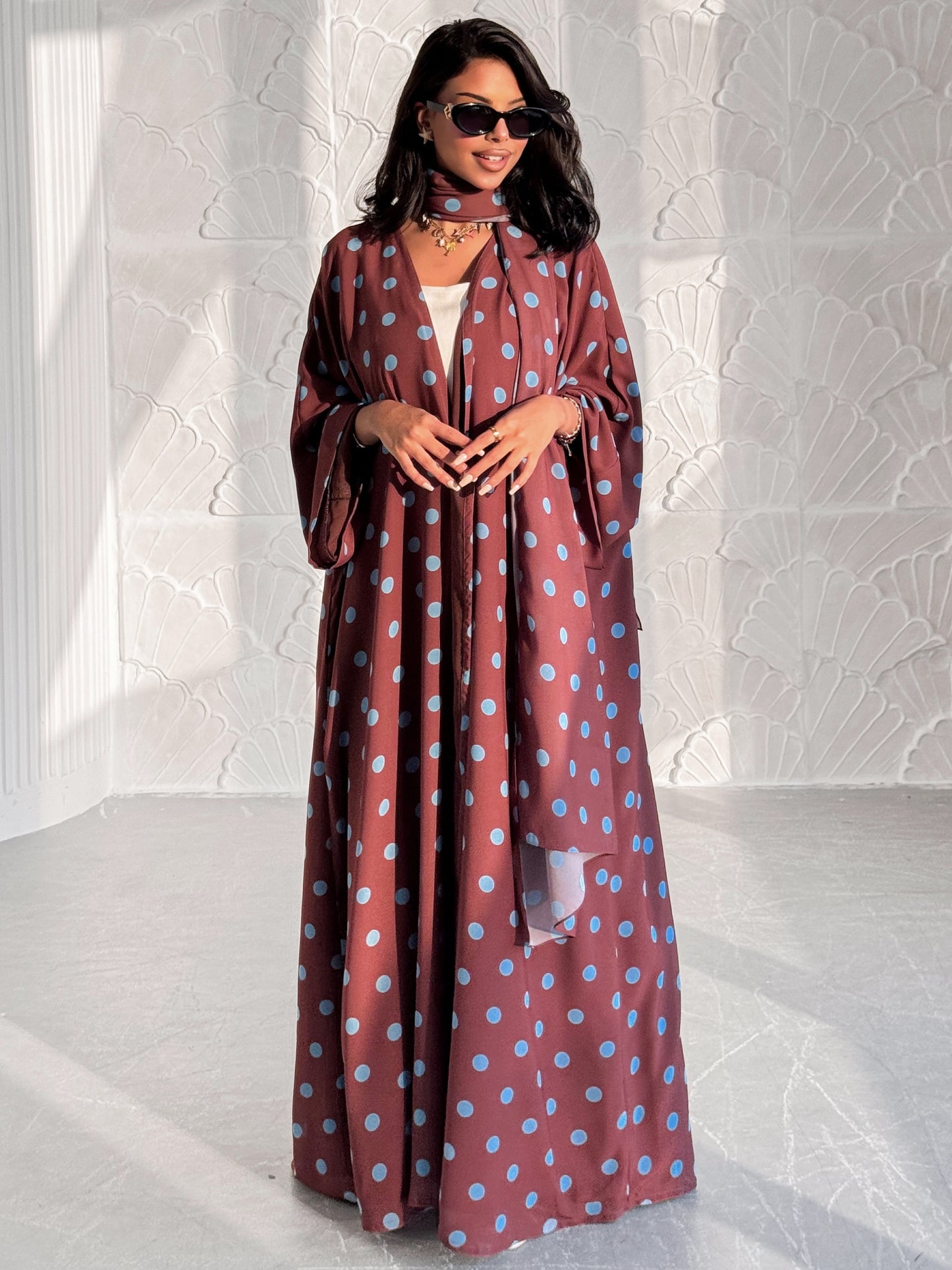 MEI611 - Polka Dots Abaya in Brown