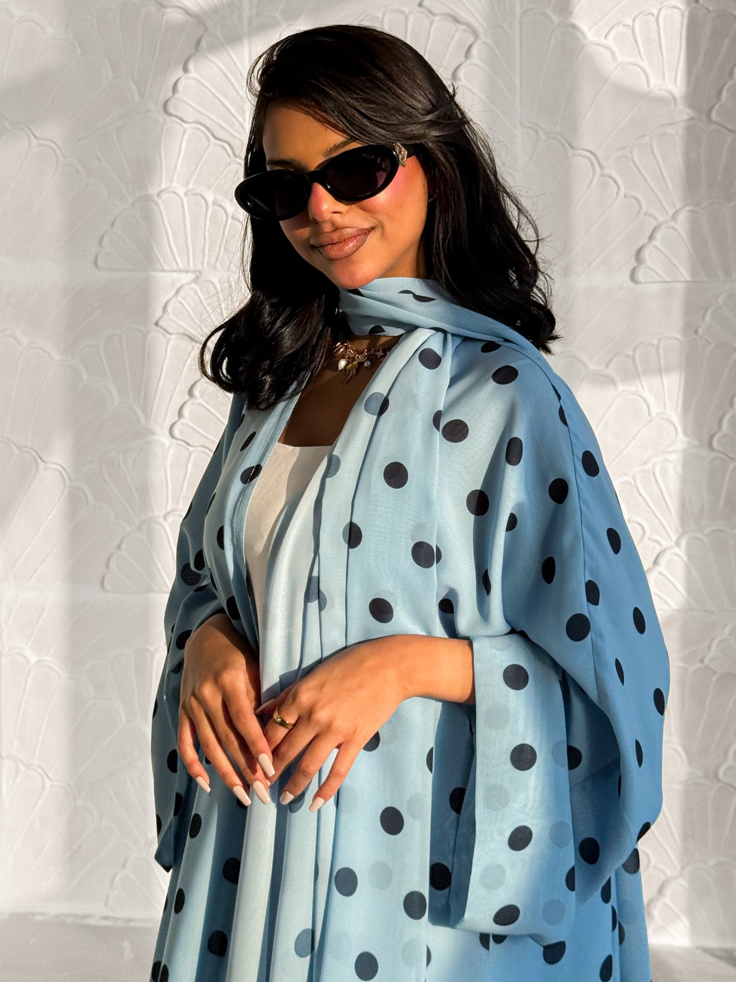 MEI610 - Polka Dots Abaya in Sky Blue