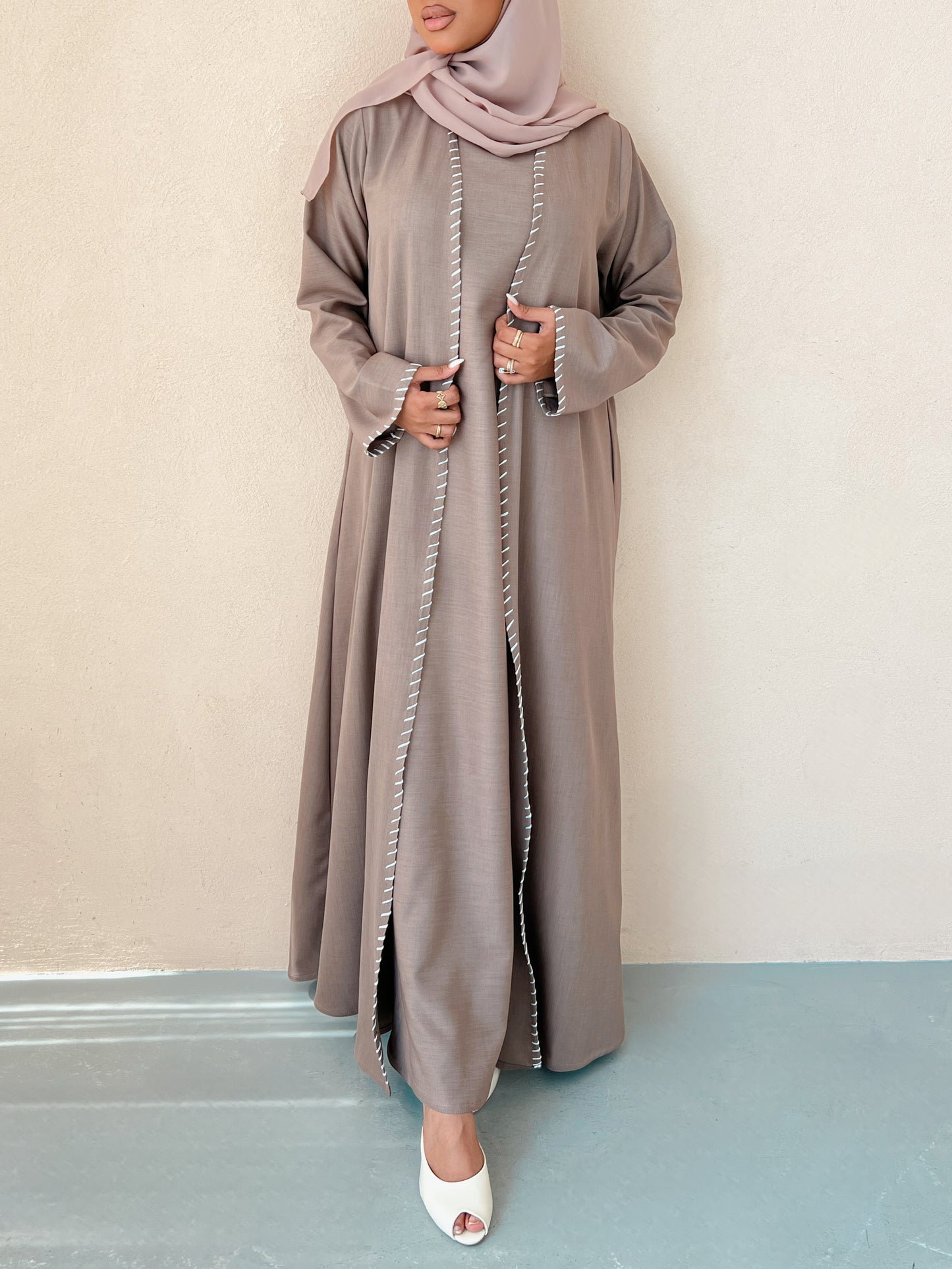 MEI633 - Beige Embroidered 3 Piece Set