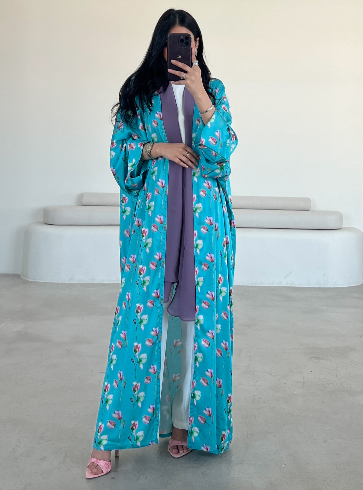 MEI547 - Grace Abaya in Aqua Bloom