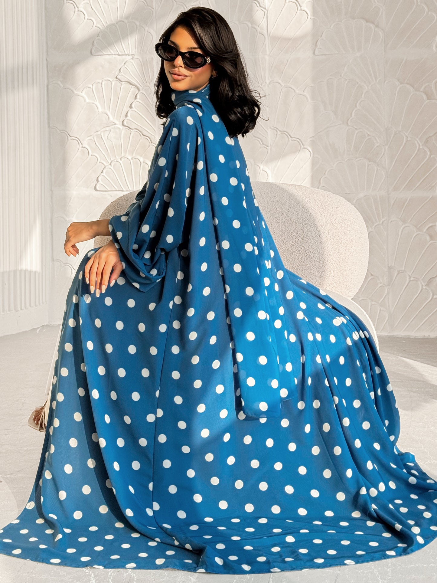 MEI609 - Polka Dots Abaya in Blue