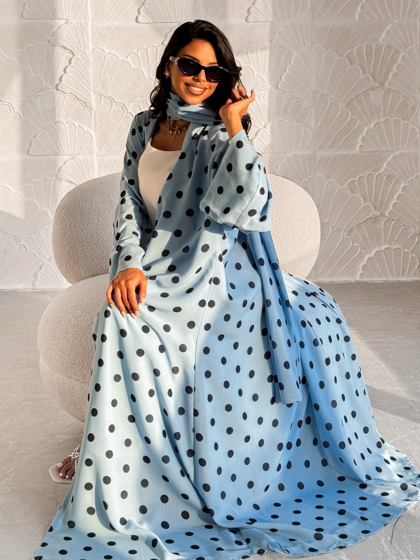MEI610 - Polka Dots Abaya in Sky Blue