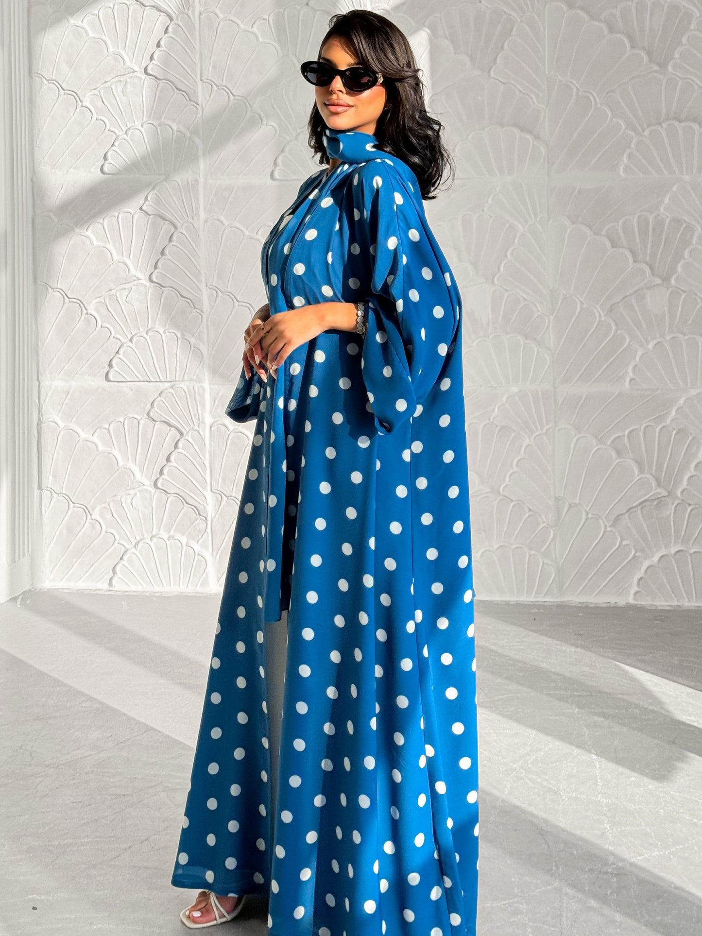 MEI609 - Polka Dots Abaya in Blue