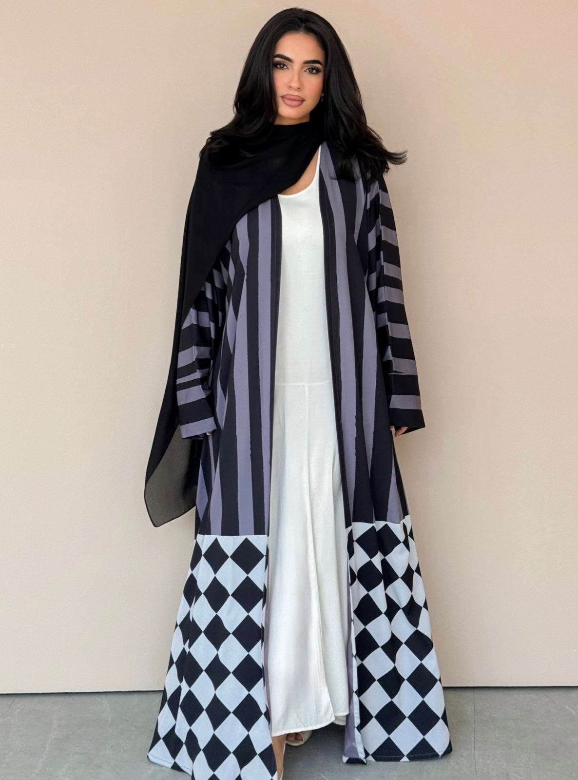MEI776 - Aria Half Bisht Crepe Abaya in Graphite