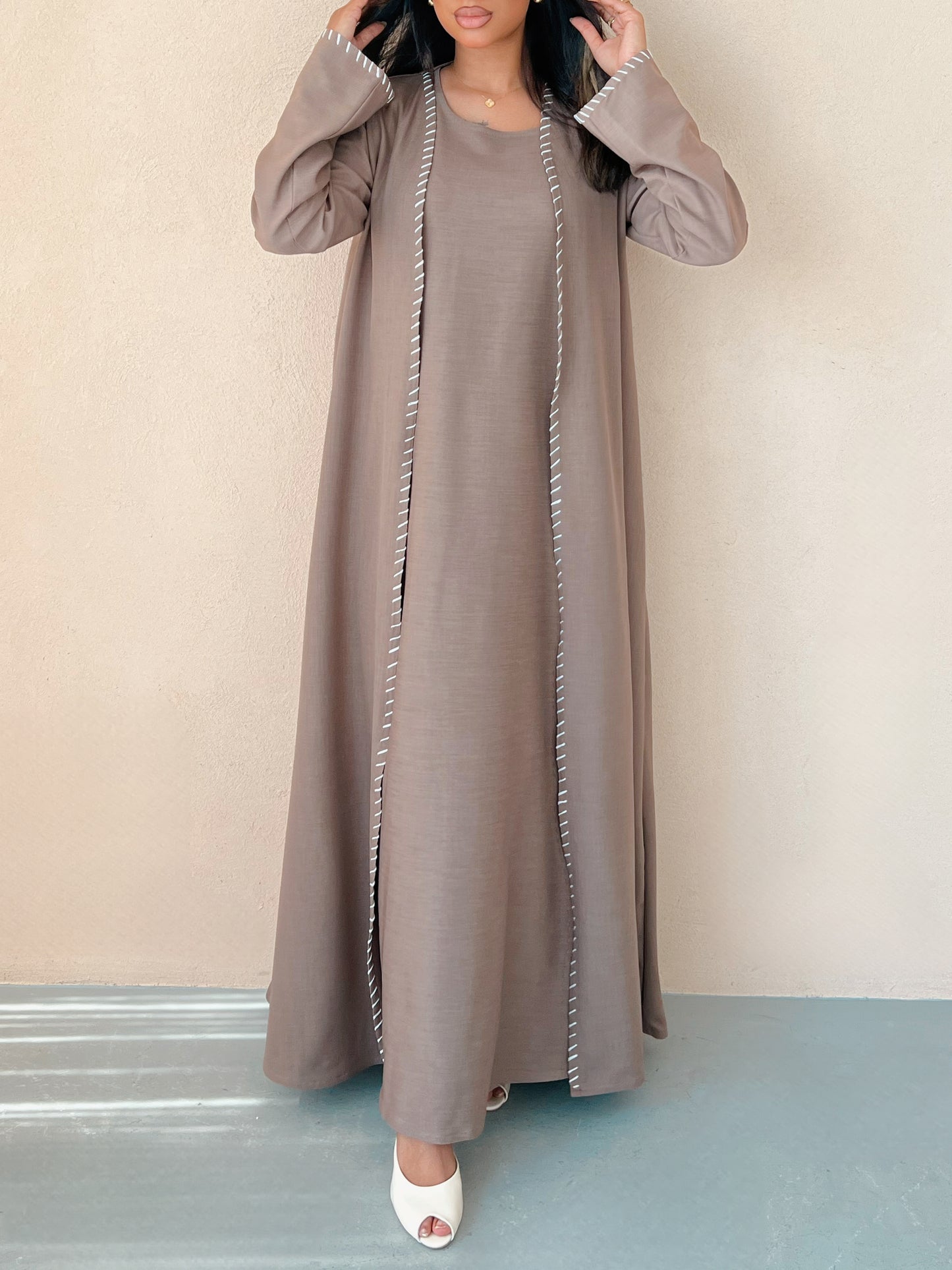MEI633 - Beige Embroidered 3 Piece Set