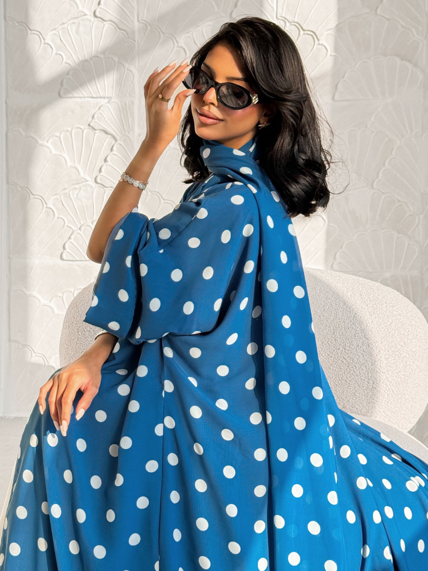 MEI609 - Polka Dots Abaya in Blue