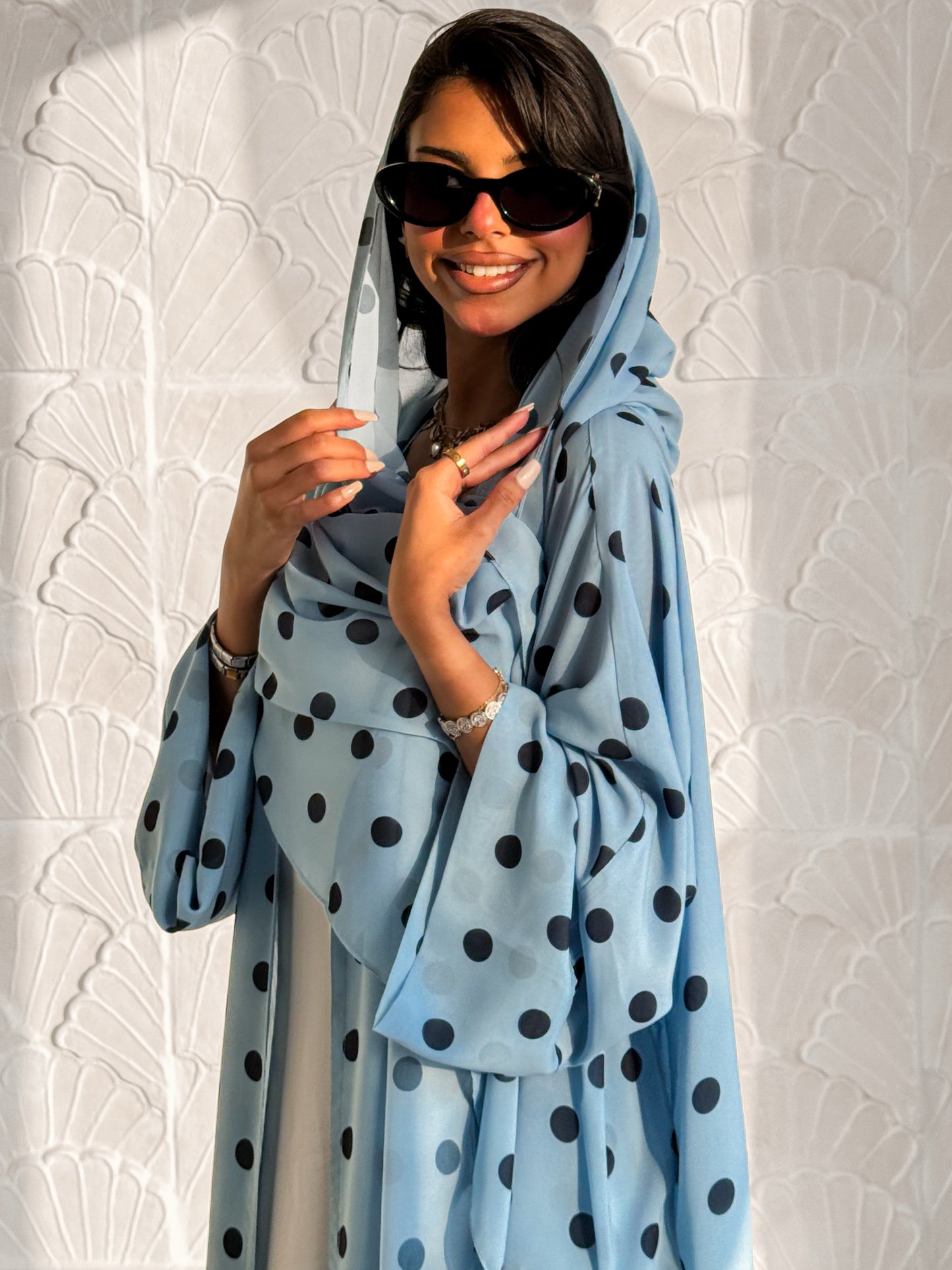 MEI610 - Polka Dots Abaya in Sky Blue