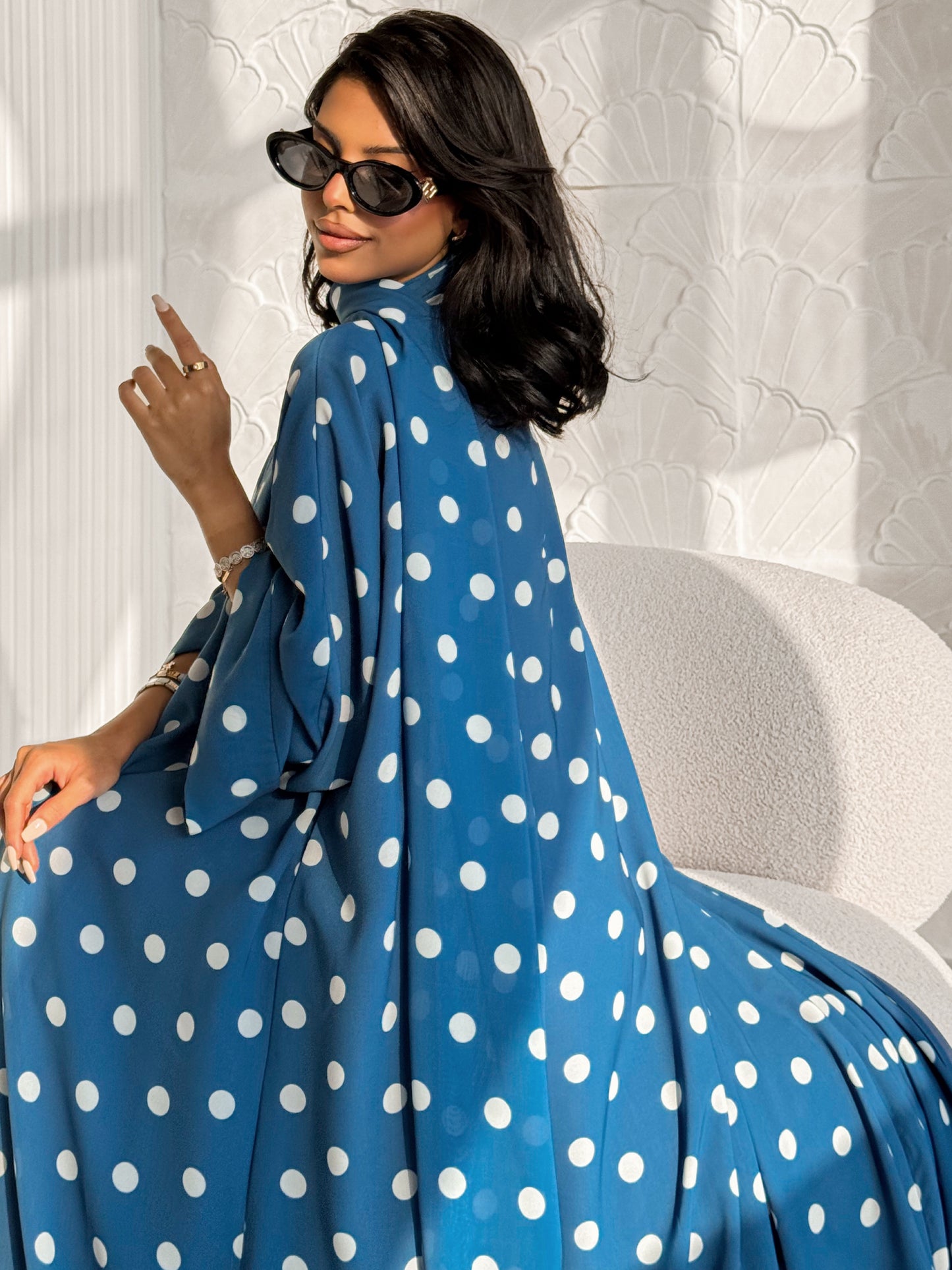 MEI609 - Polka Dots Abaya in Blue