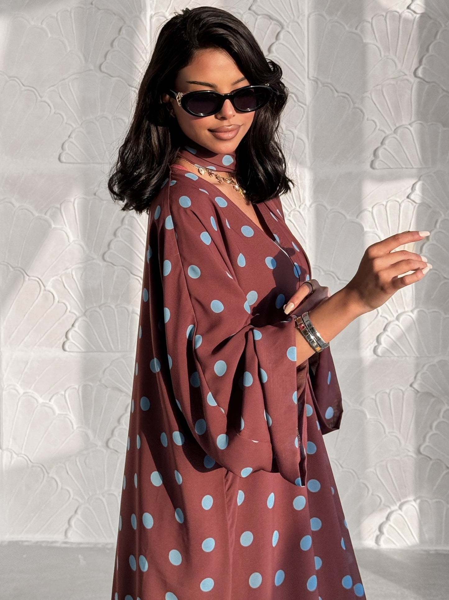 MEI611 - Polka Dots Abaya in Brown