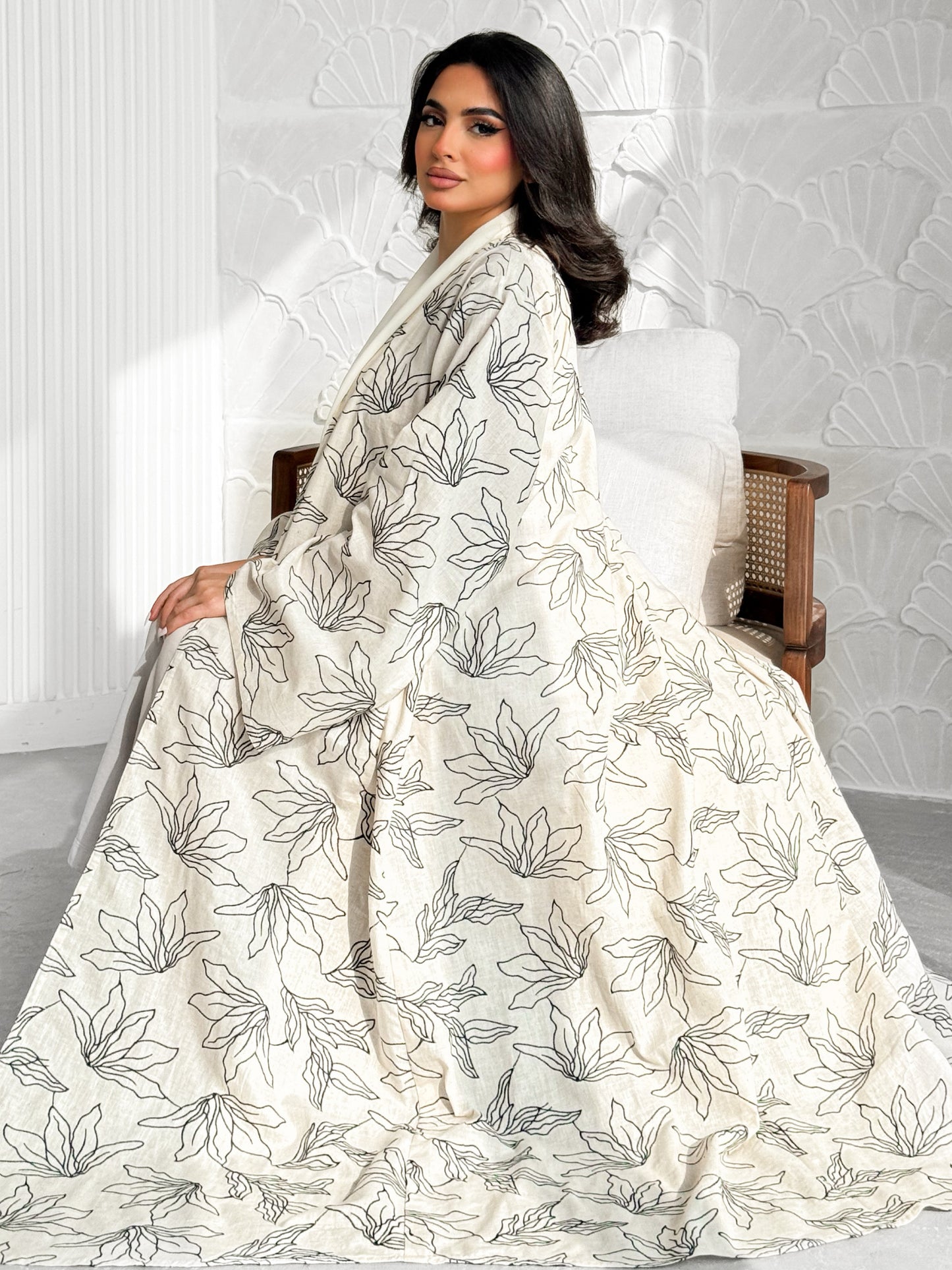 MEI604 - Indian Linen Abaya with Black Embroidery