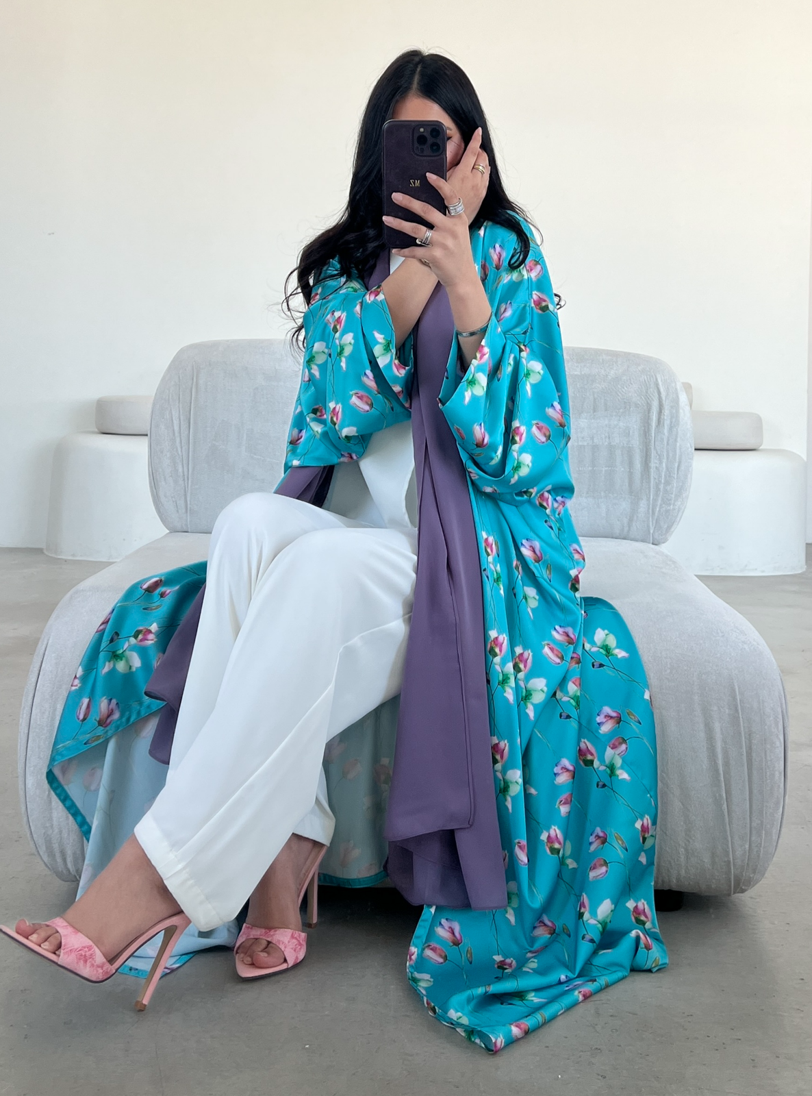 MEI547 - Grace Abaya in Aqua Bloom