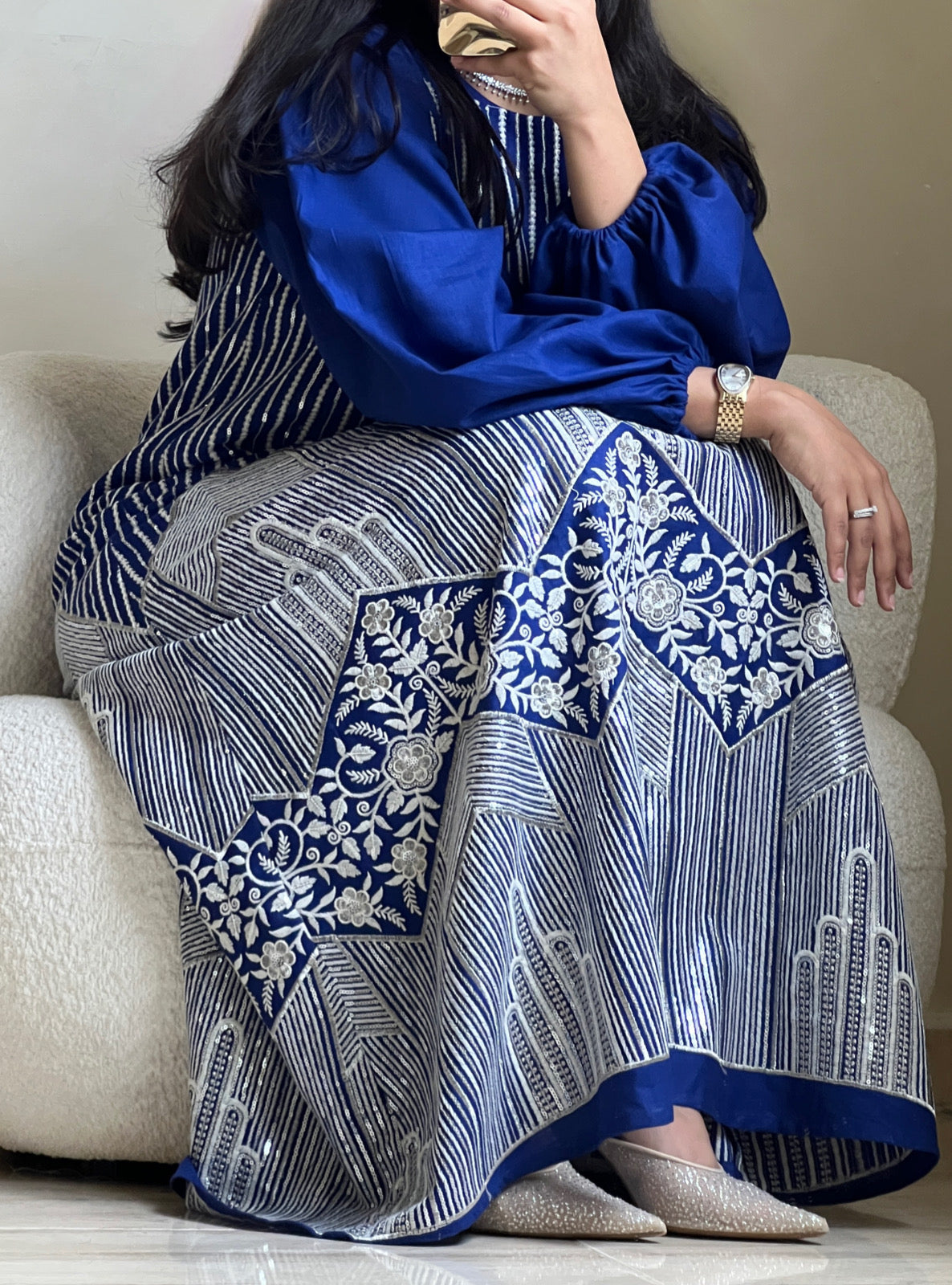 MEI543 - Royal Blue Embroidered Jalabiya