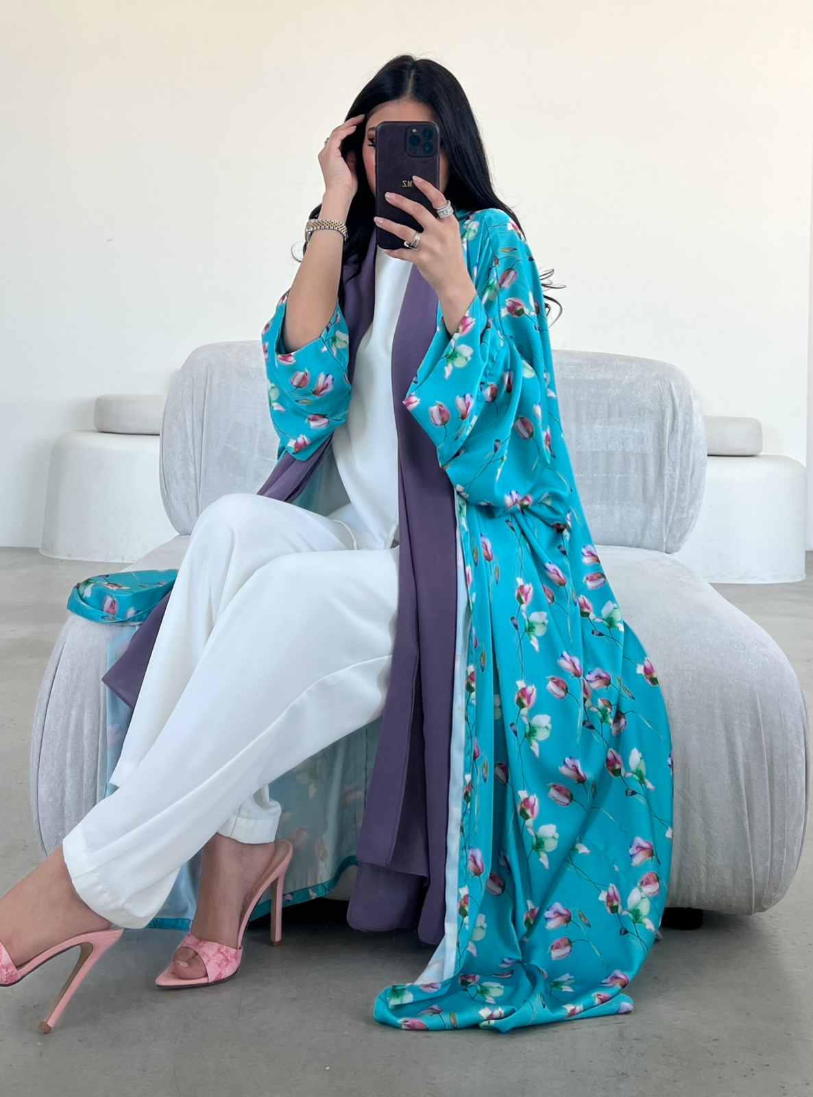MEI547 - Grace Abaya in Aqua Bloom
