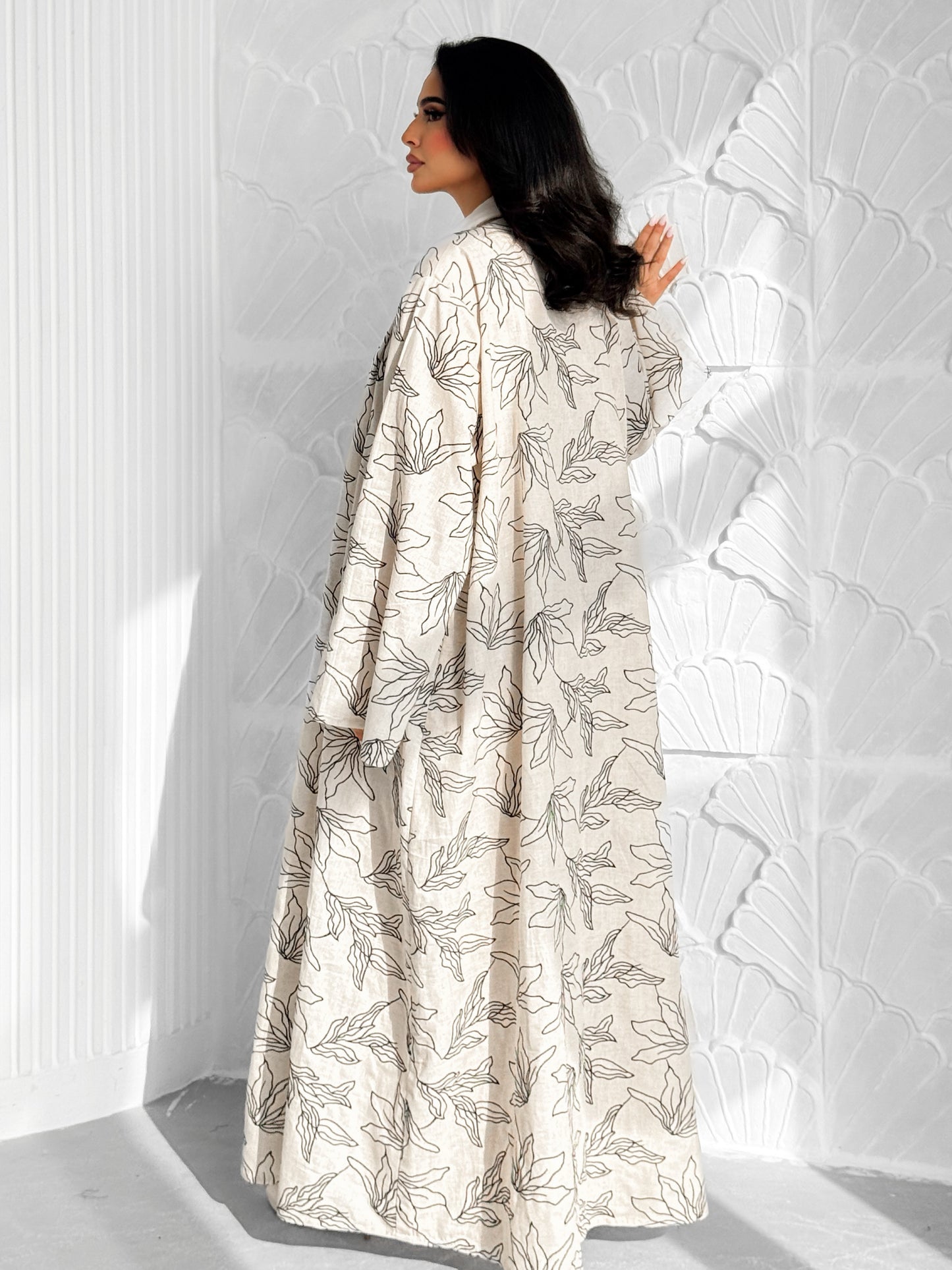 MEI604 - Indian Linen Abaya with Black Embroidery