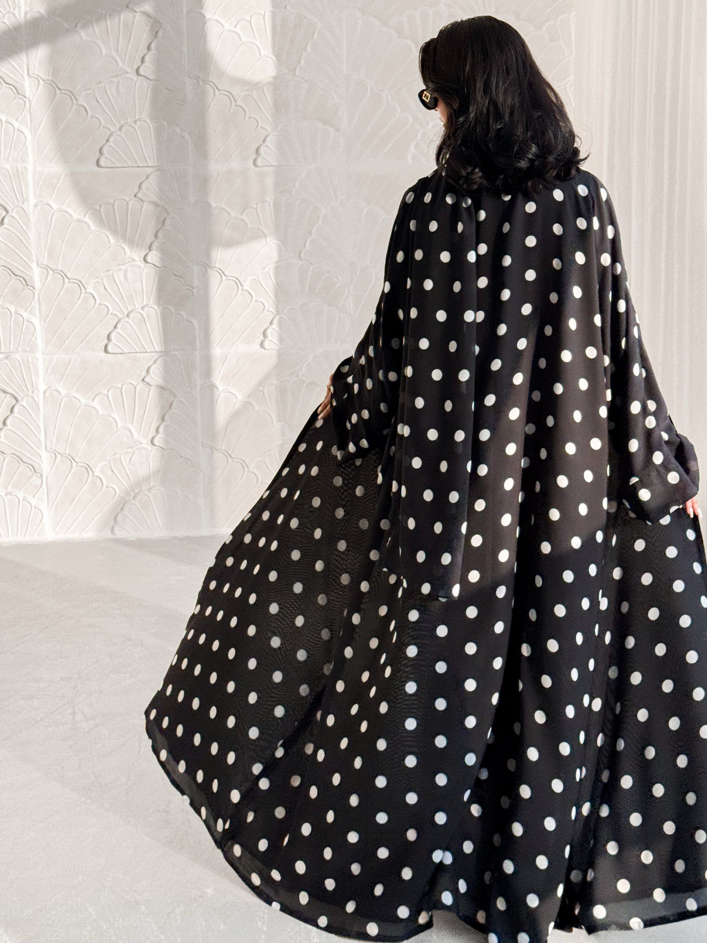 MEI614 - Polka Dots Abaya in Black