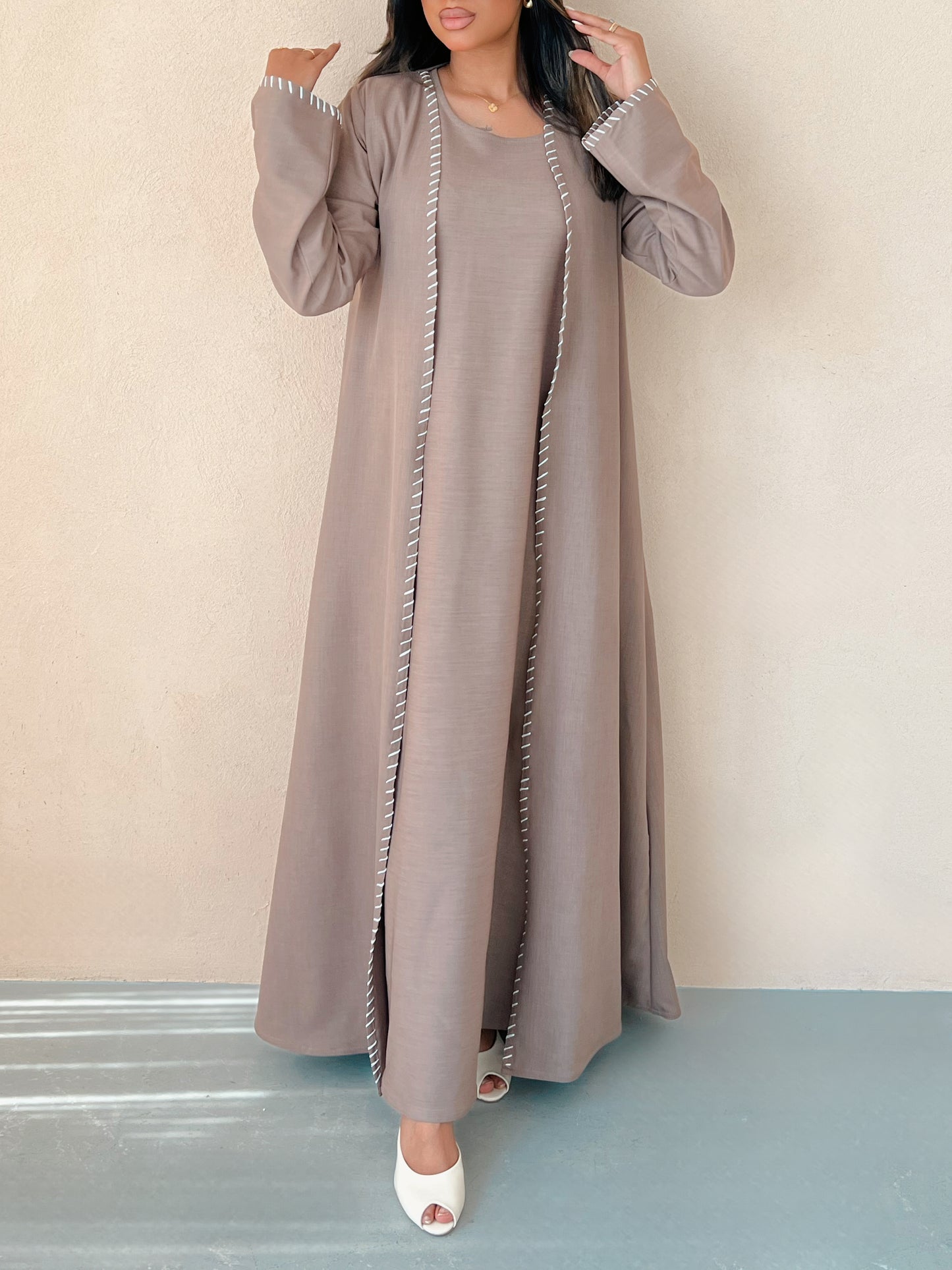 MEI633 - Beige Embroidered 3 Piece Set