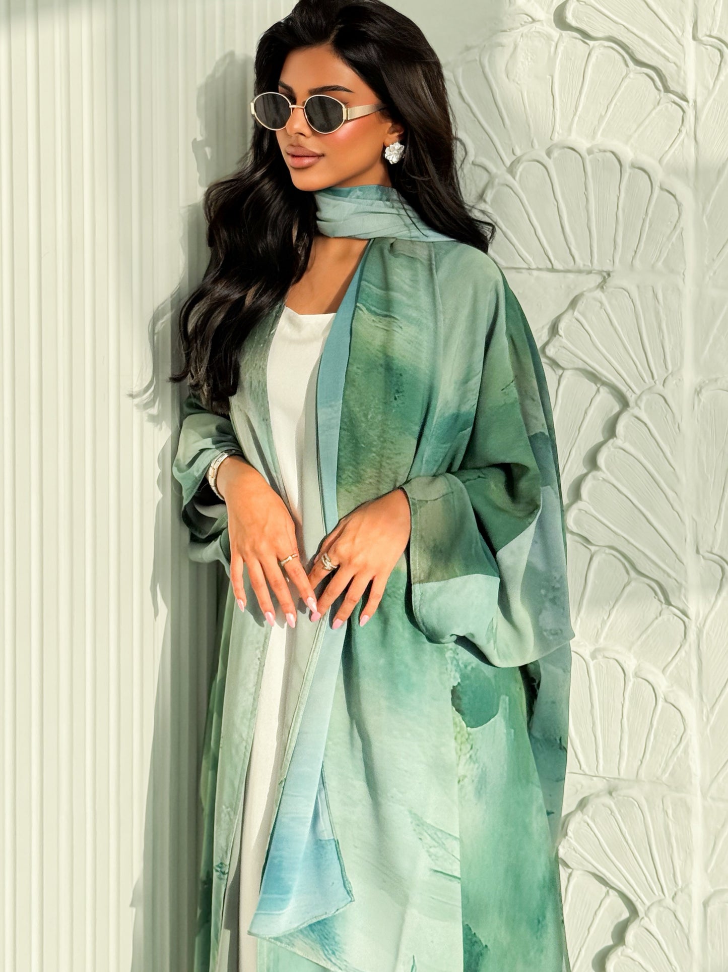 MEI627 - Green Floral Print Abaya