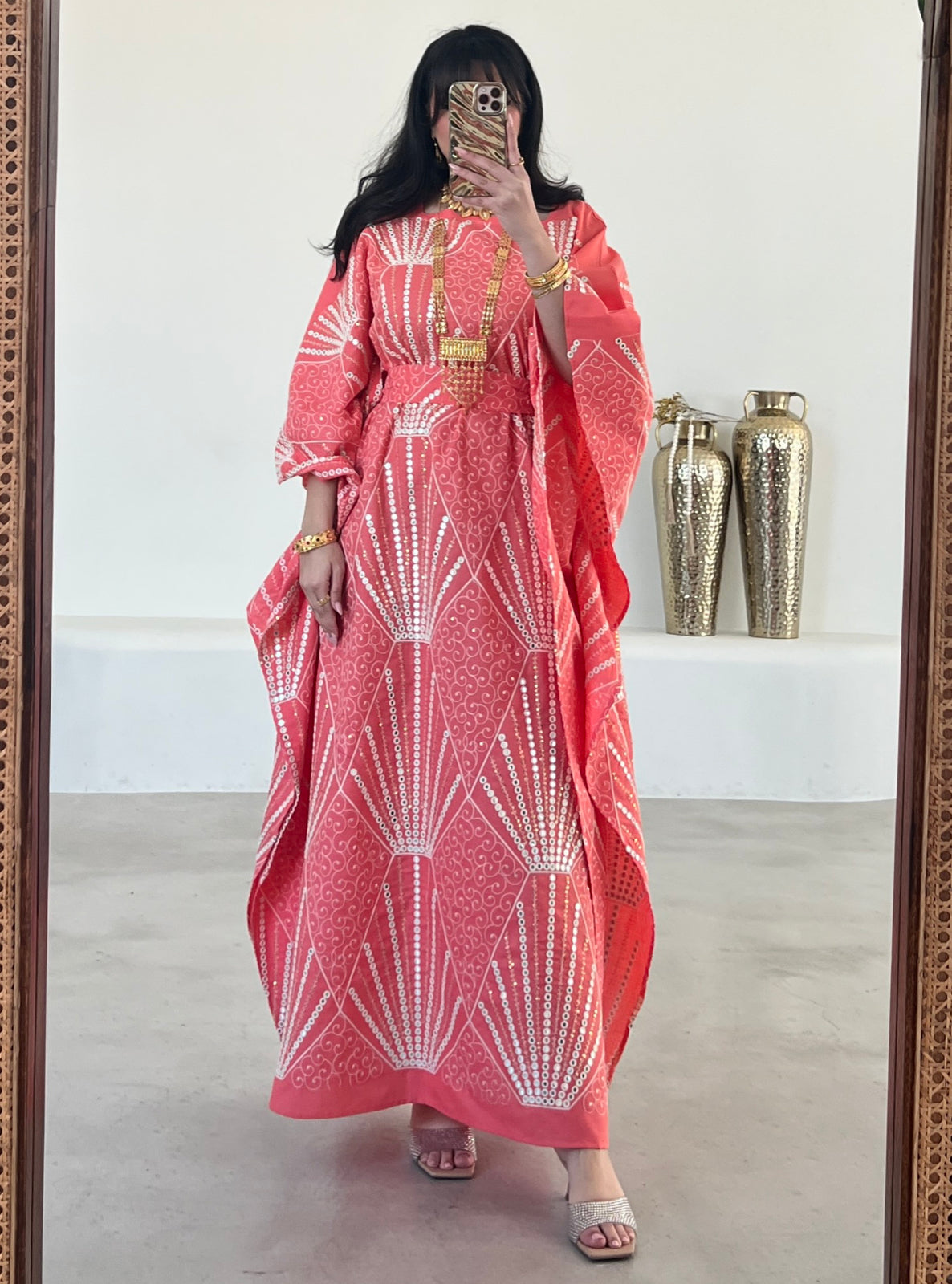 MEI504 - Embroidered Coral Kaftan