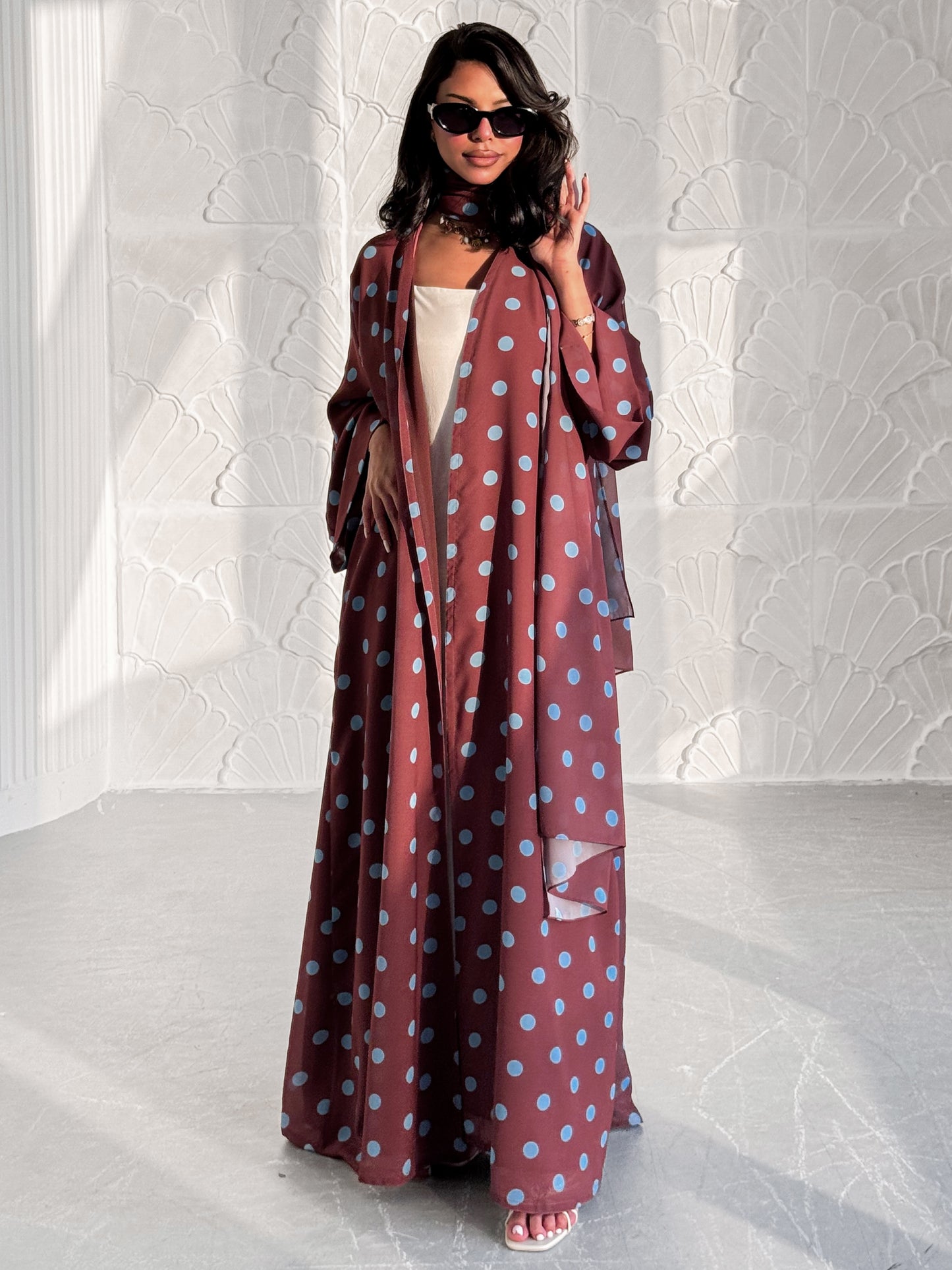 MEI611 - Polka Dots Abaya in Brown