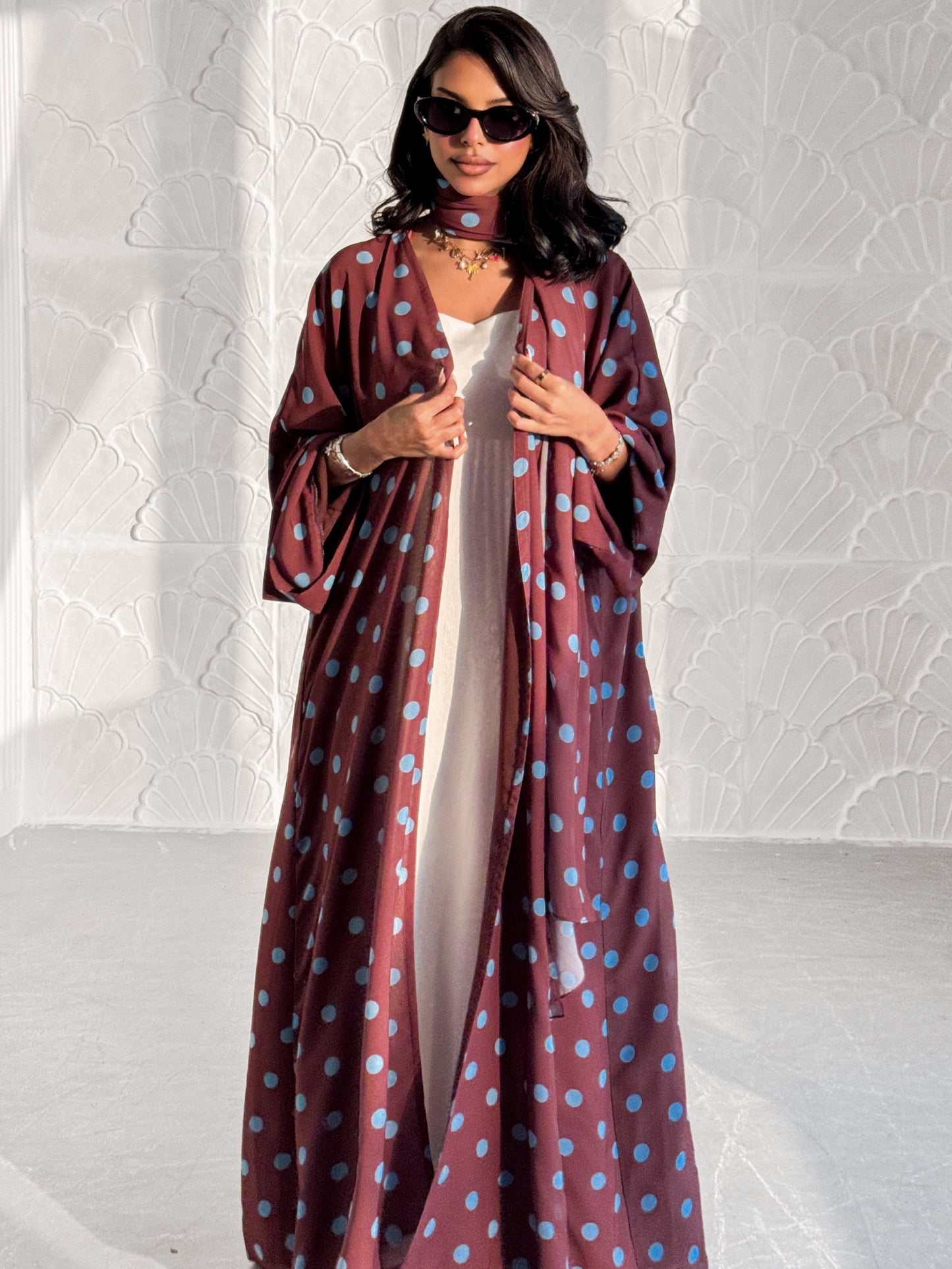 MEI611 - Polka Dots Abaya in Brown