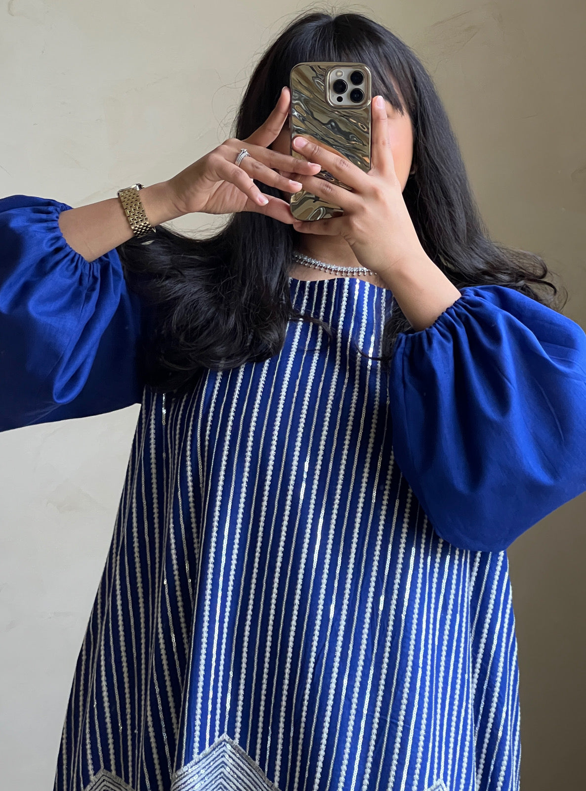 MEI543 - Royal Blue Embroidered Jalabiya
