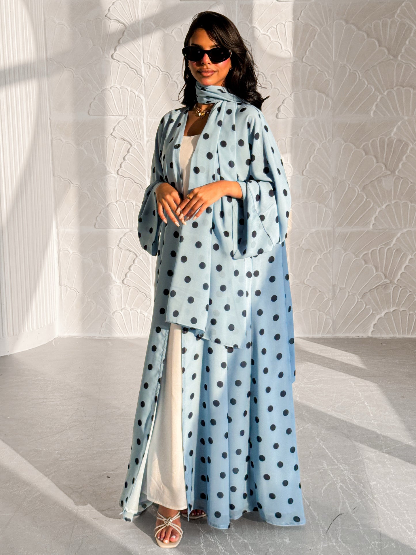 MEI610 - Polka Dots Abaya in Sky Blue