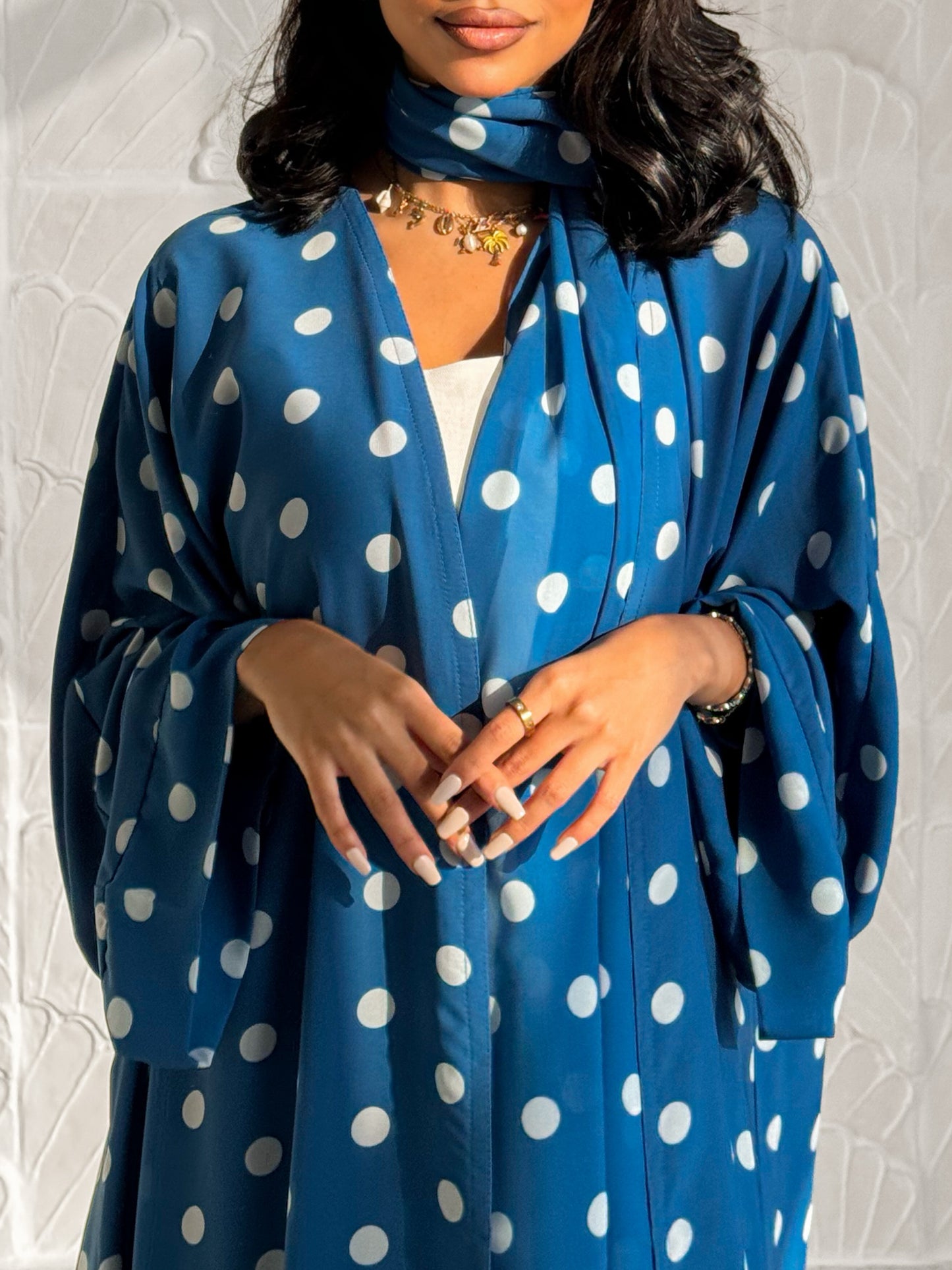 MEI609 - Polka Dots Abaya in Blue