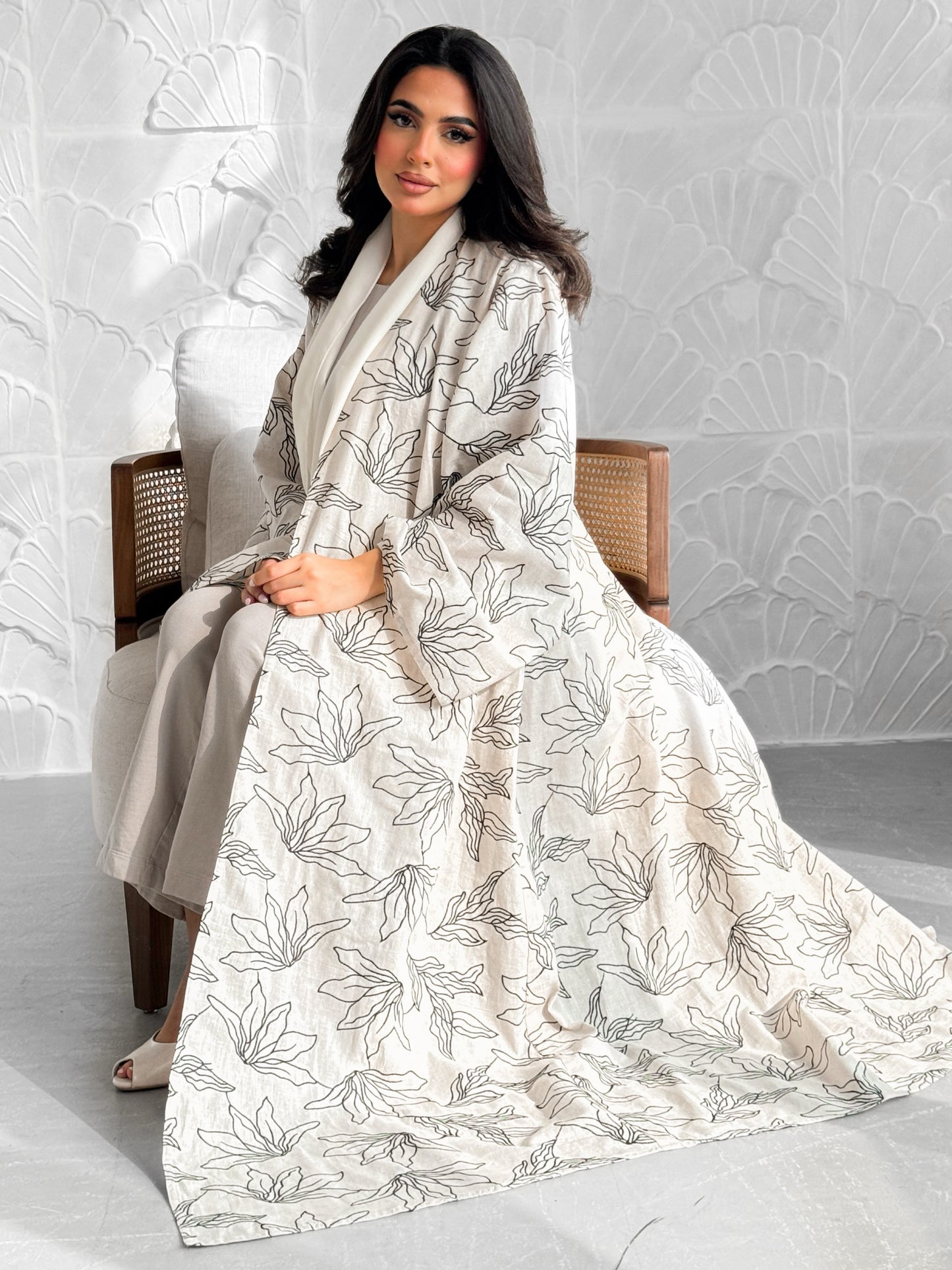 MEI604 - Indian Linen Abaya with Black Embroidery