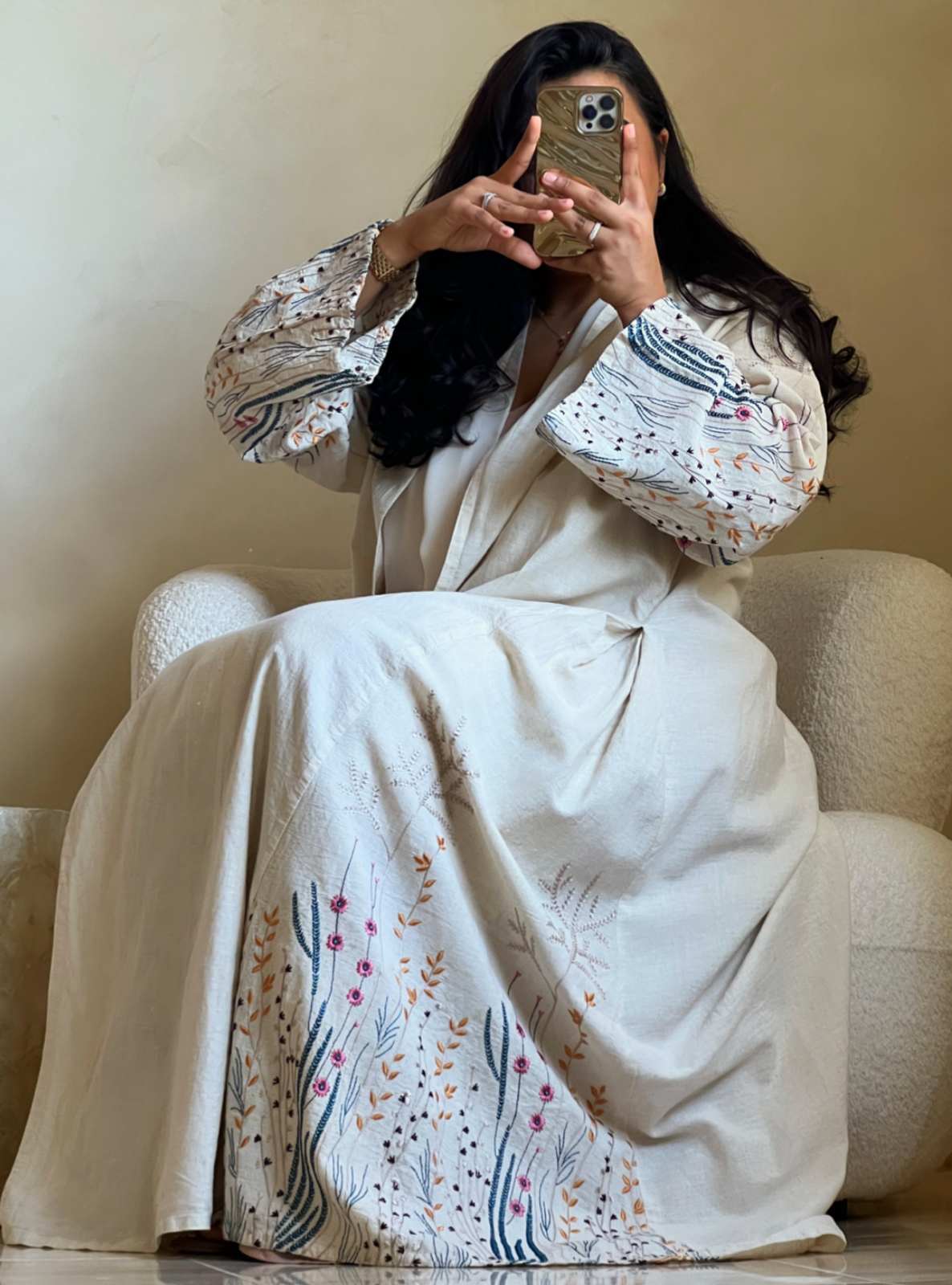MEI476 - Embroidered Linen Abaya