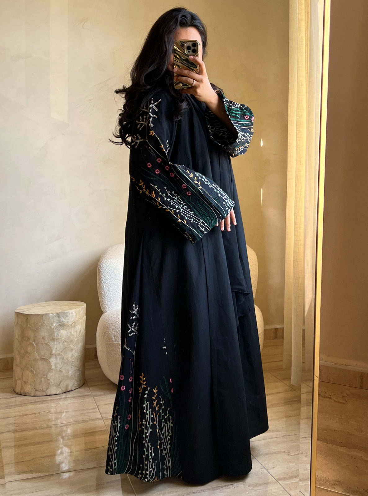MEI475 - Embroidered Linen Abaya