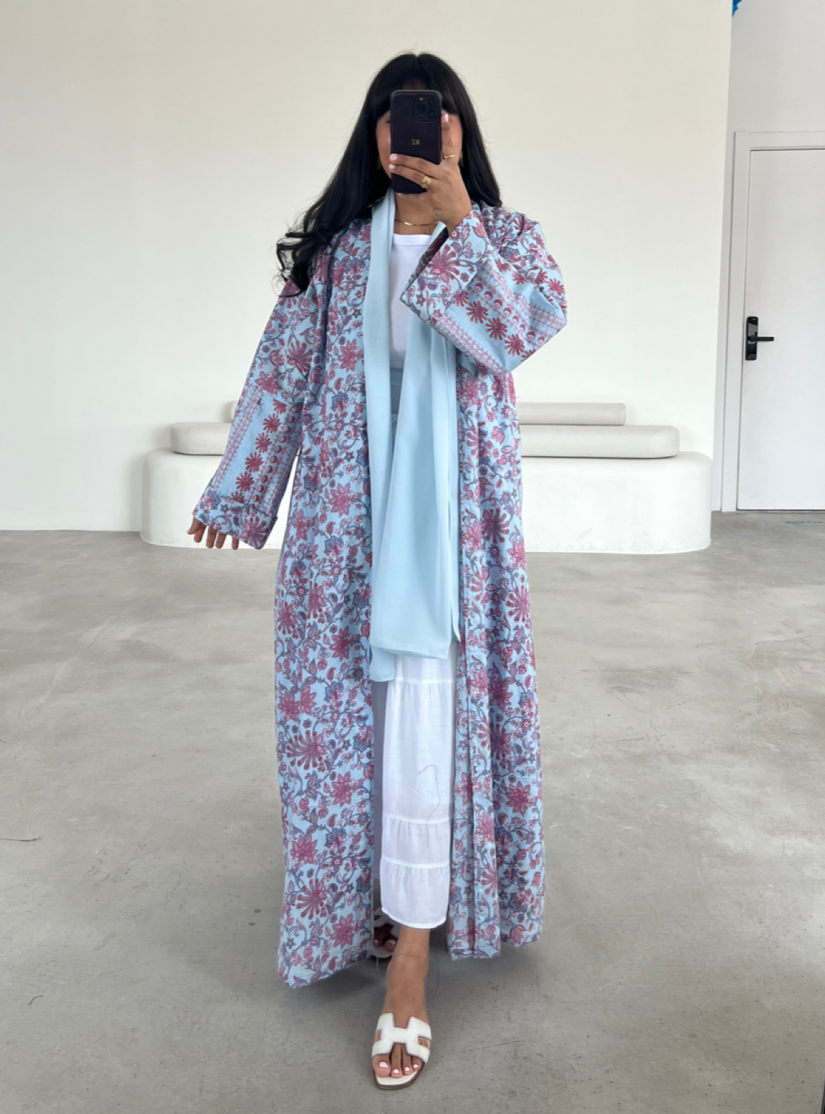 MEI563 - Printed Cotton Abaya with Matching Headscarf