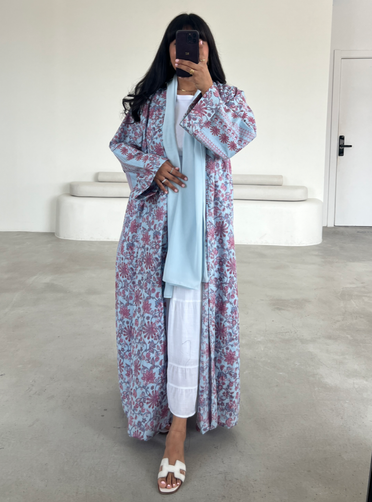 MEI563 - Printed Cotton Abaya with Matching Headscarf