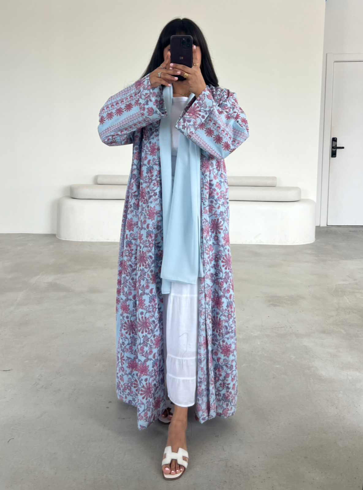 MEI563 - Printed Cotton Abaya with Matching Headscarf