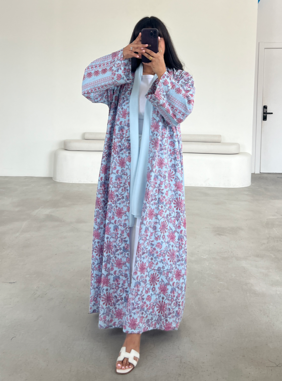 MEI563 - Printed Cotton Abaya with Matching Headscarf