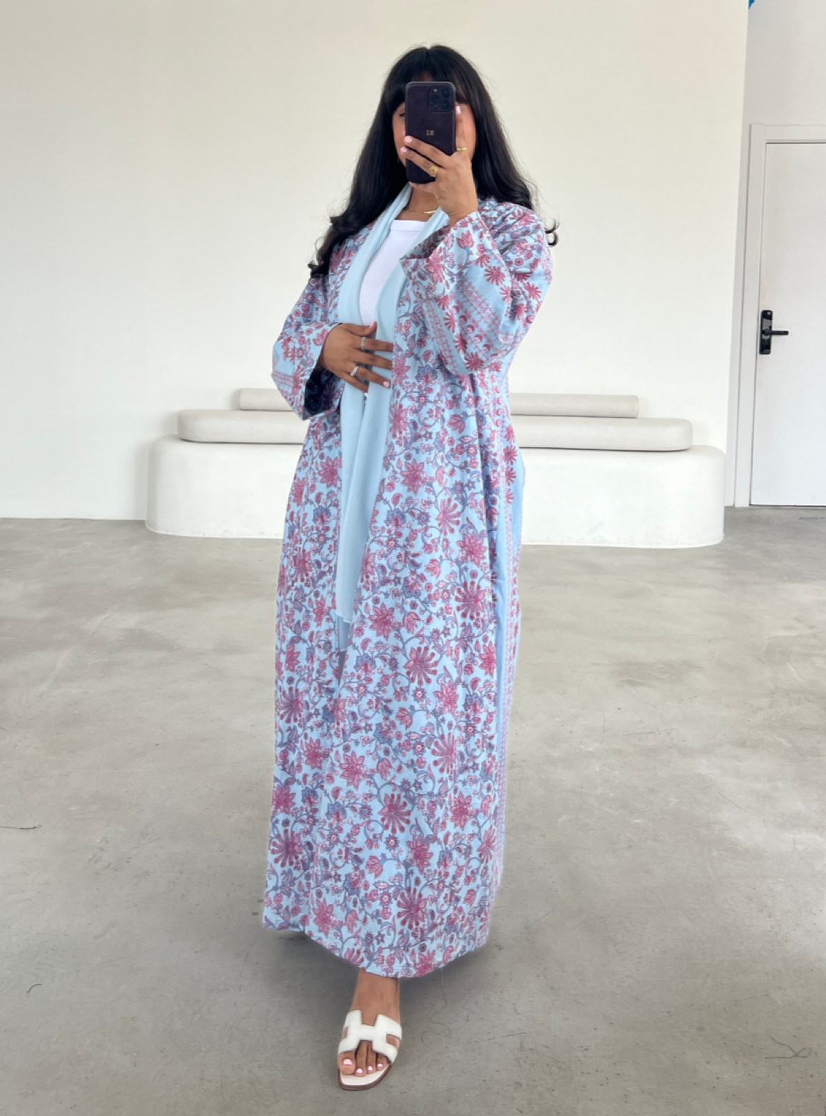 MEI563 - Printed Cotton Abaya with Matching Headscarf