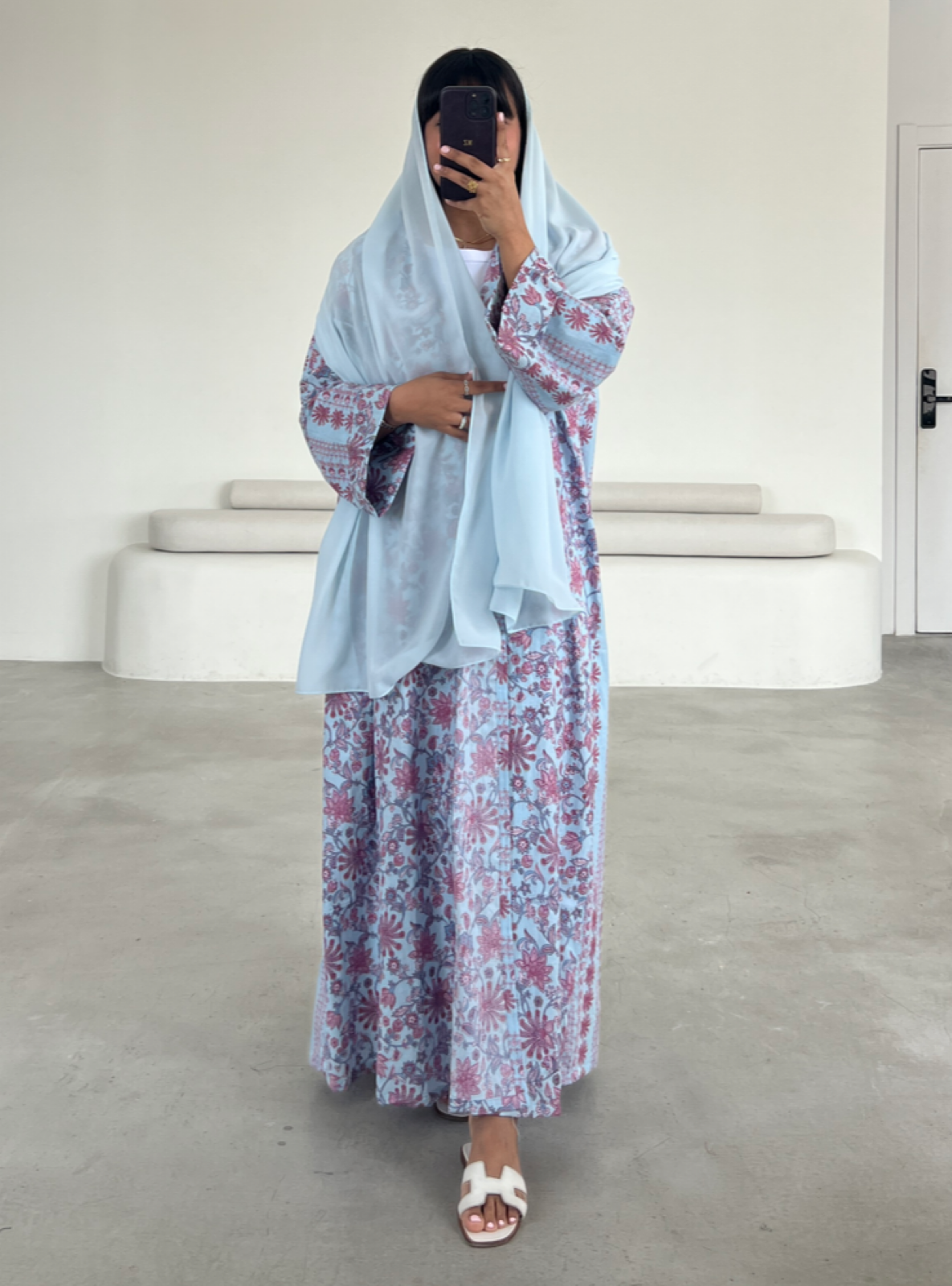 MEI563 - Printed Cotton Abaya with Matching Headscarf