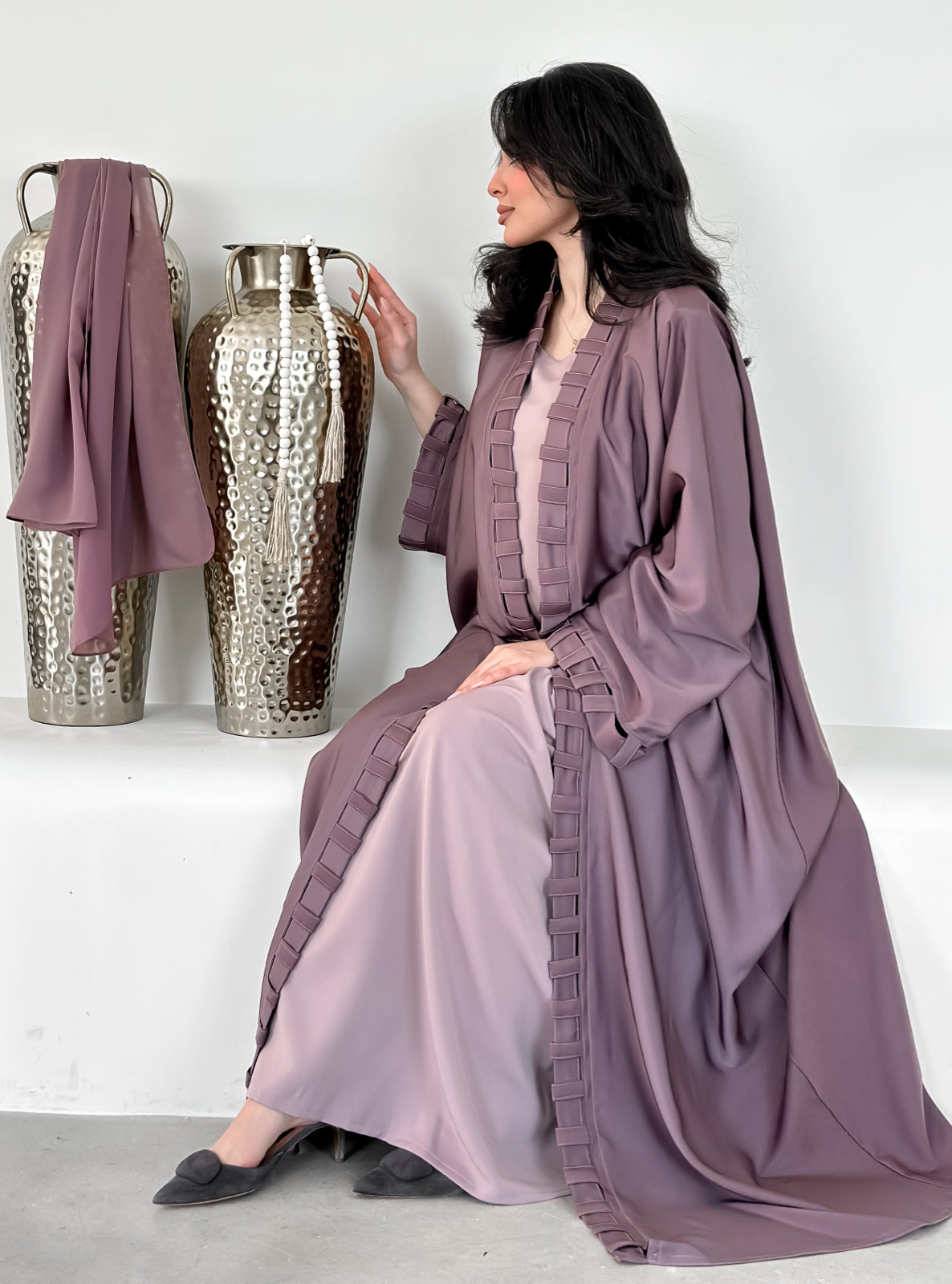 MEI509 - Purple Abaya with Matching Scarf