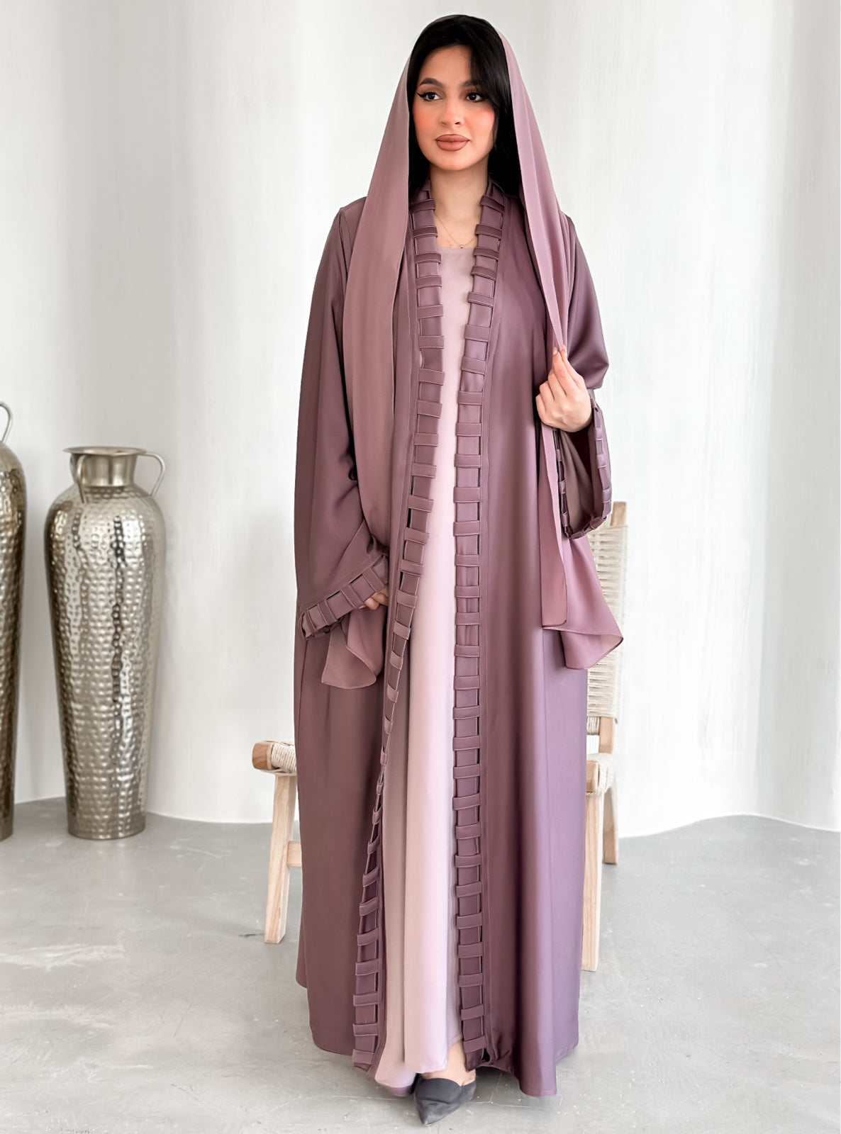 MEI509 - Purple Abaya with Matching Scarf