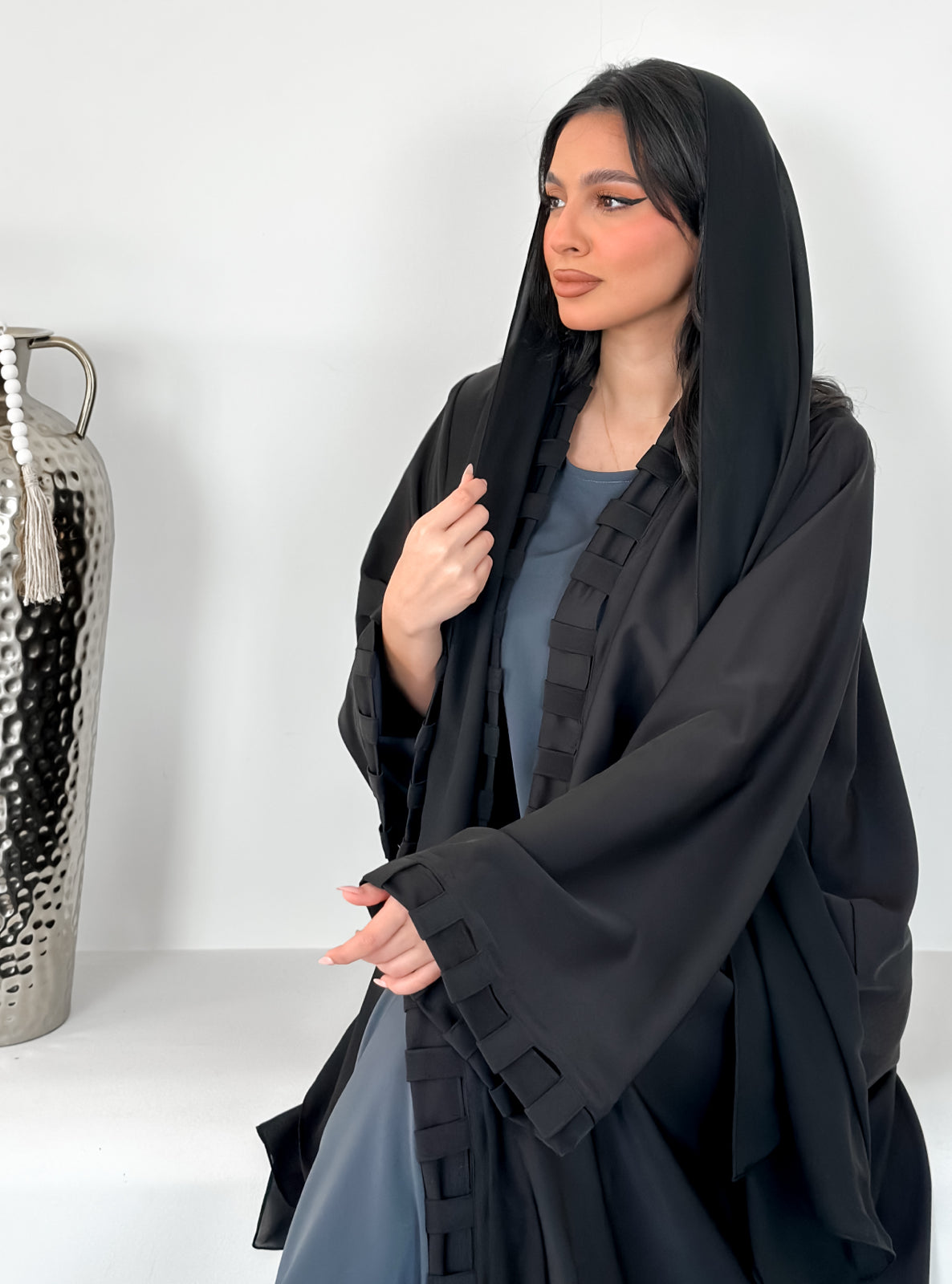 MEI508 - Black Abaya with Matching Scarf