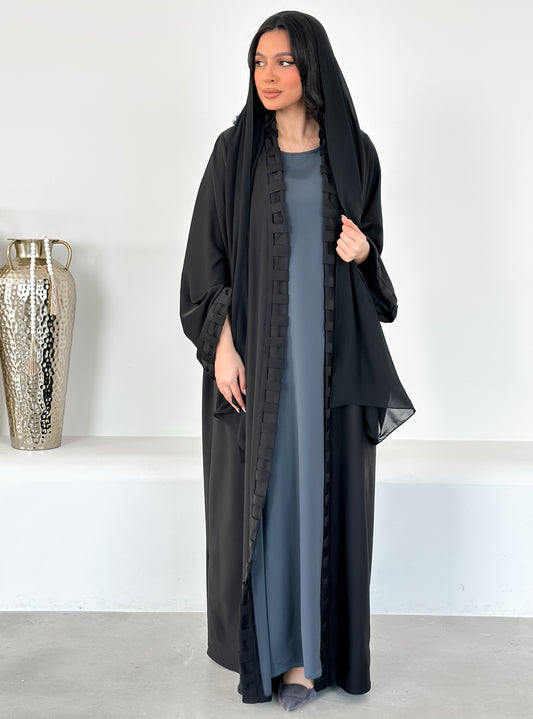 MEI508 - Black Abaya with Matching Scarf