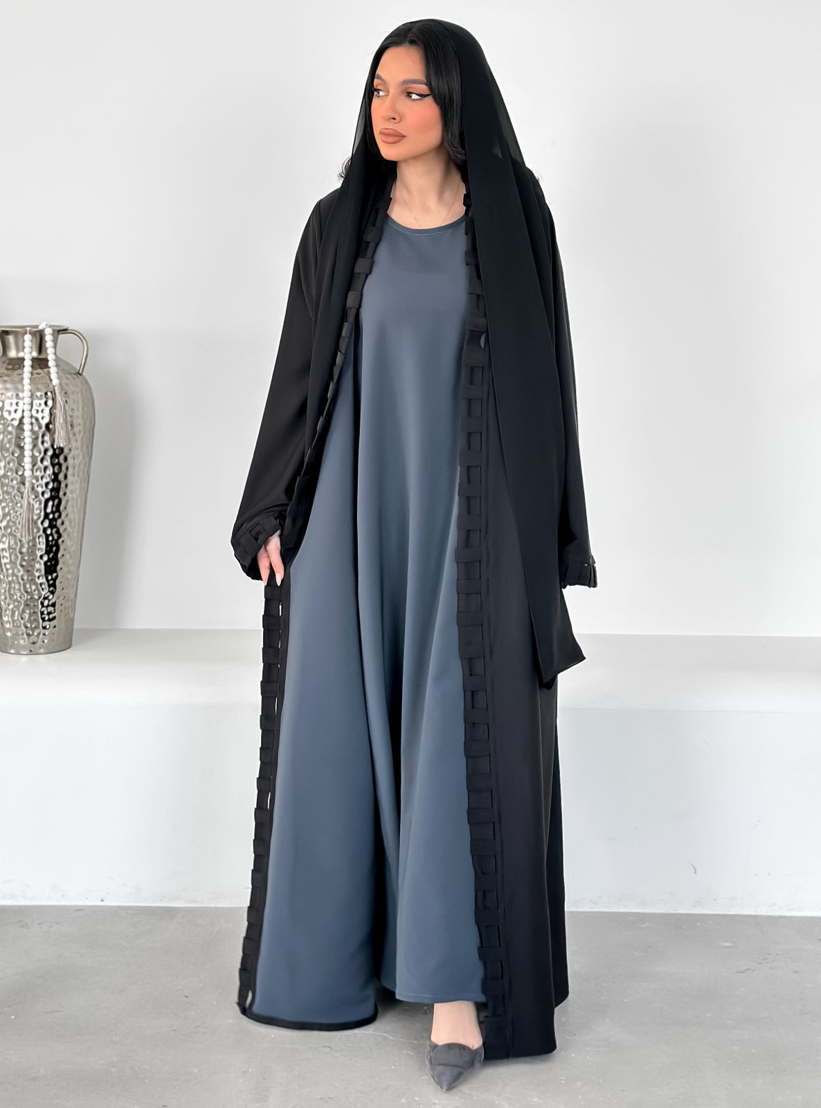 MEI508 - Black Abaya with Matching Scarf