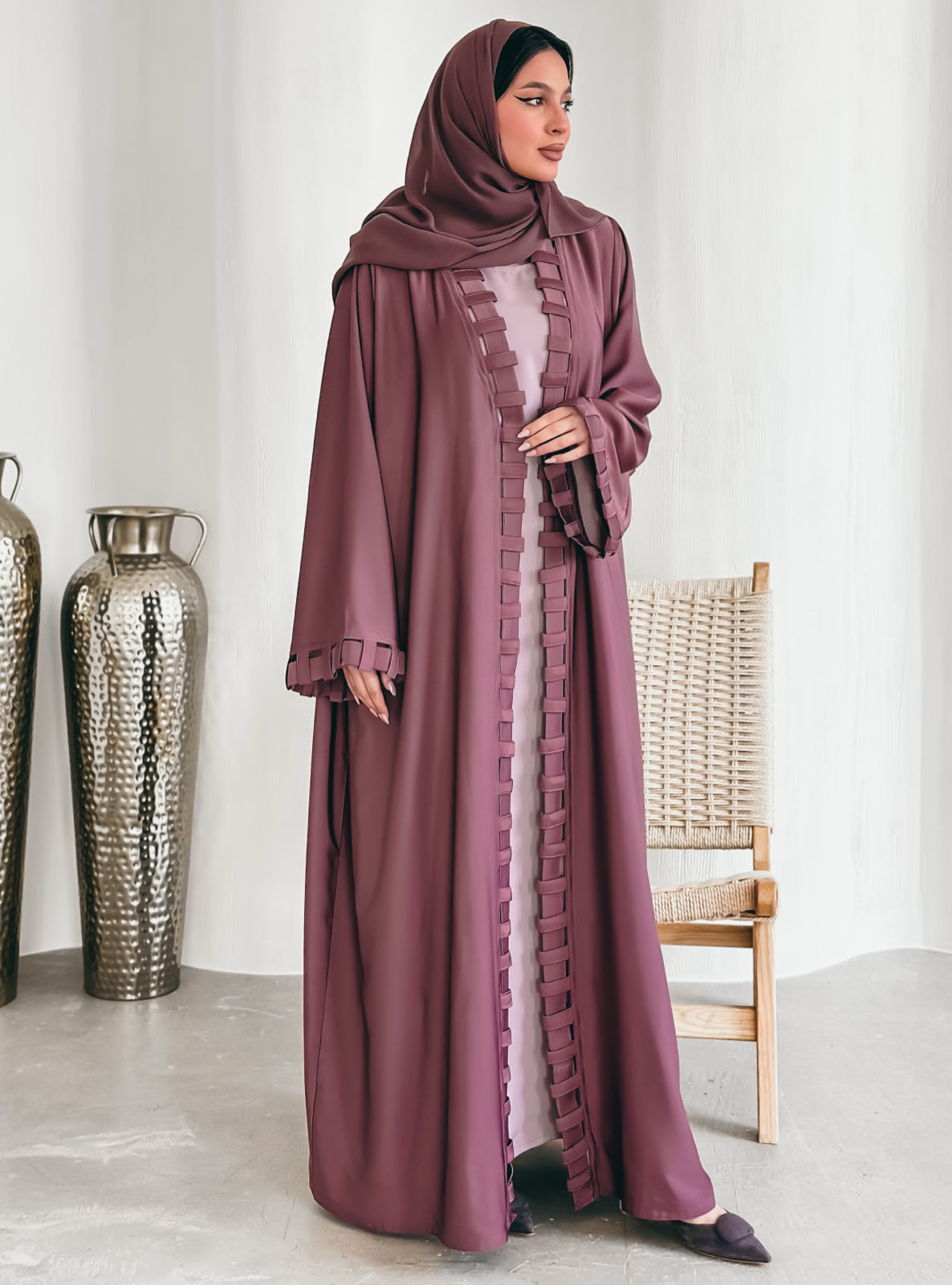 MEI510 - Plum Abaya with Matching Scarf