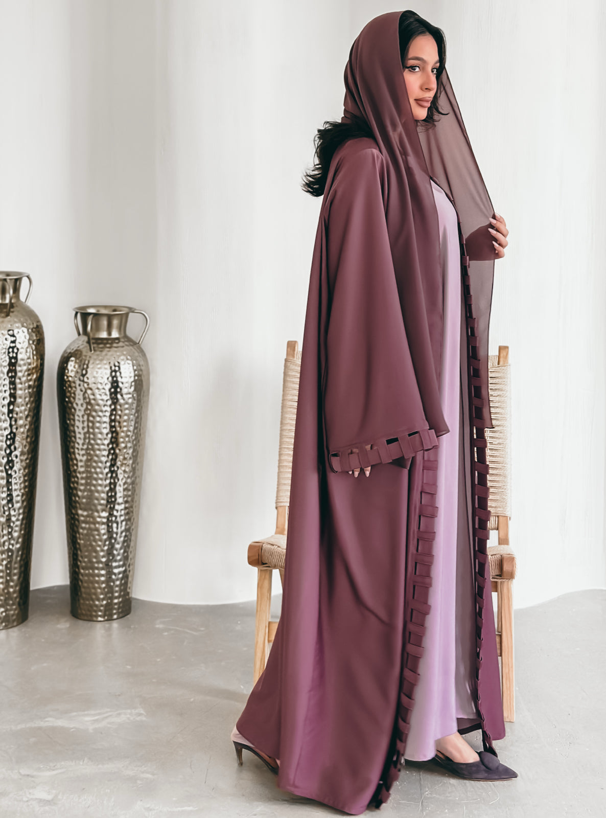 MEI510 - Plum Abaya with Matching Scarf