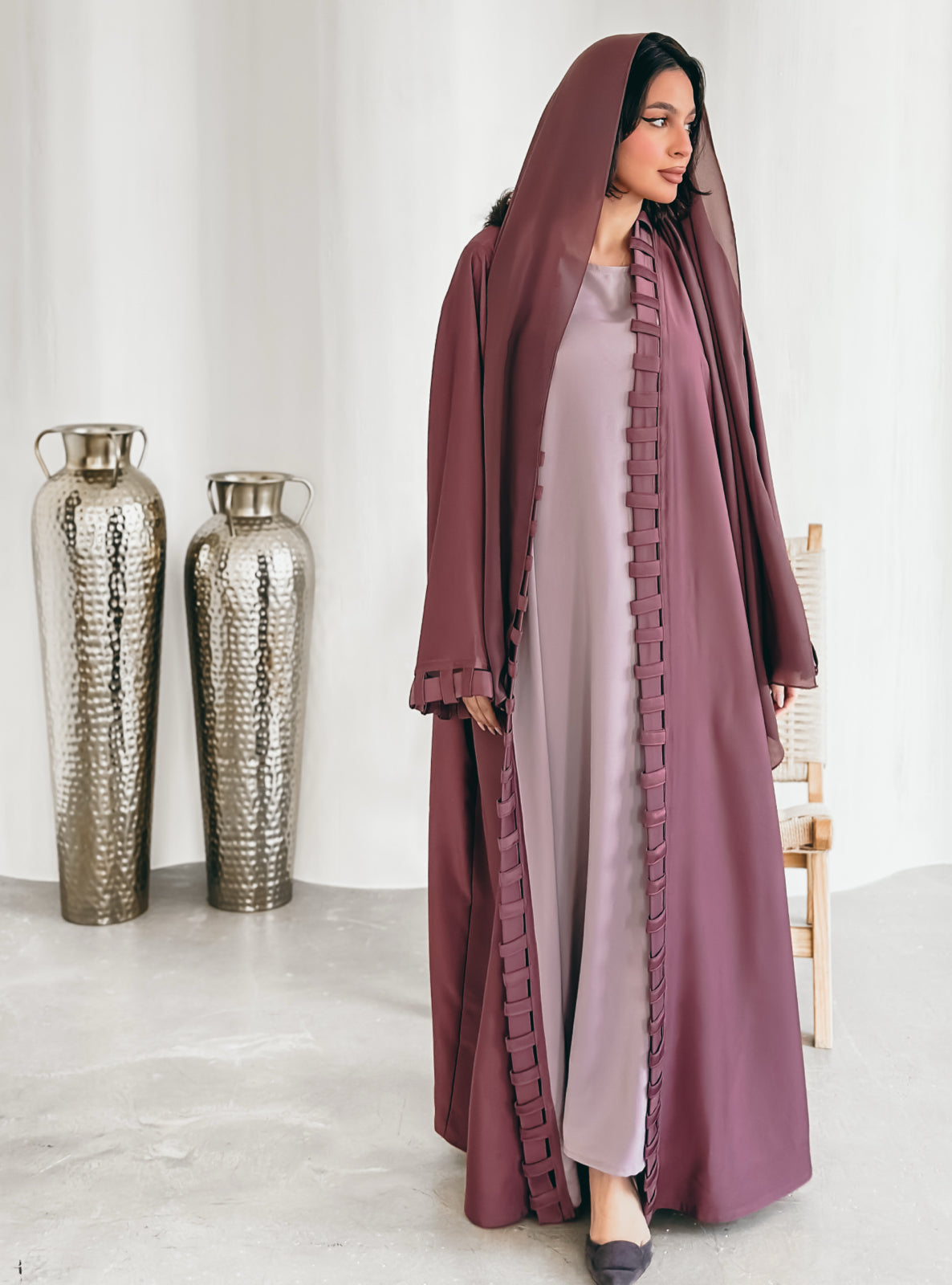 MEI510 - Plum Abaya with Matching Scarf