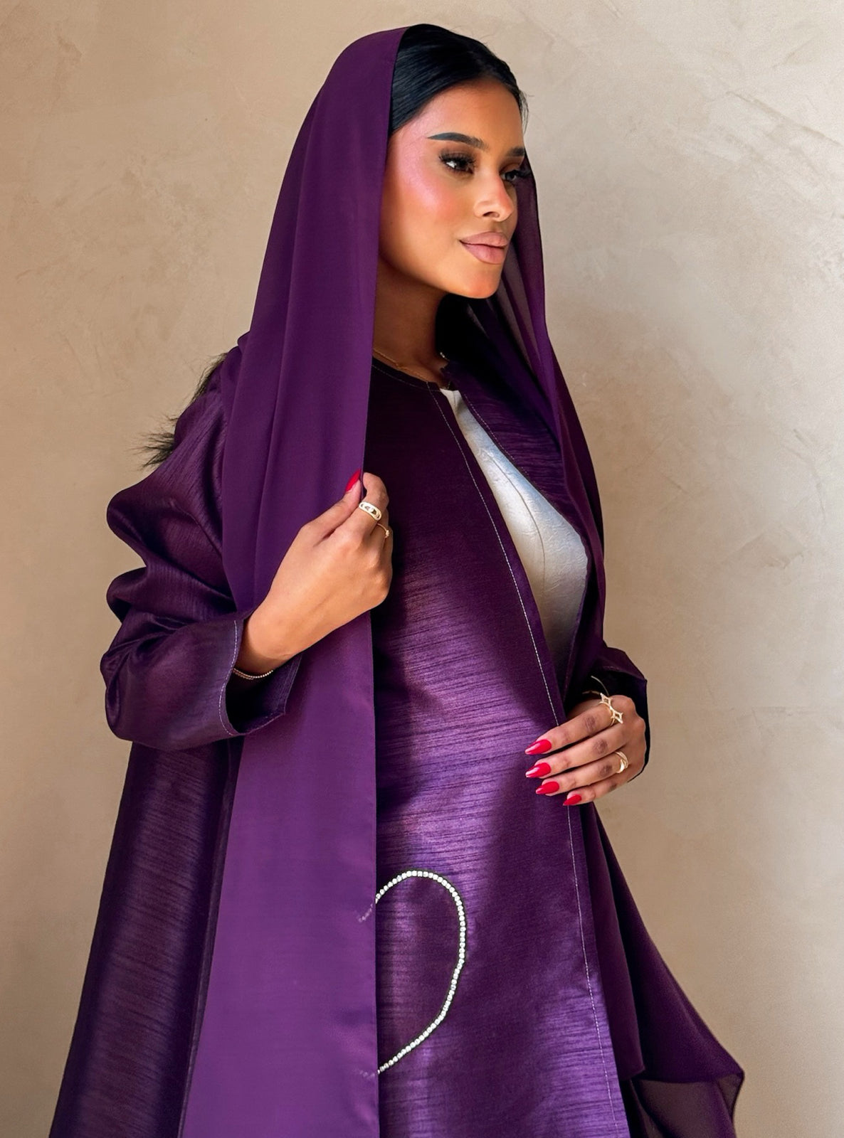 MEI732 - Purple A-Cut Taffeta & Crystals Abaya