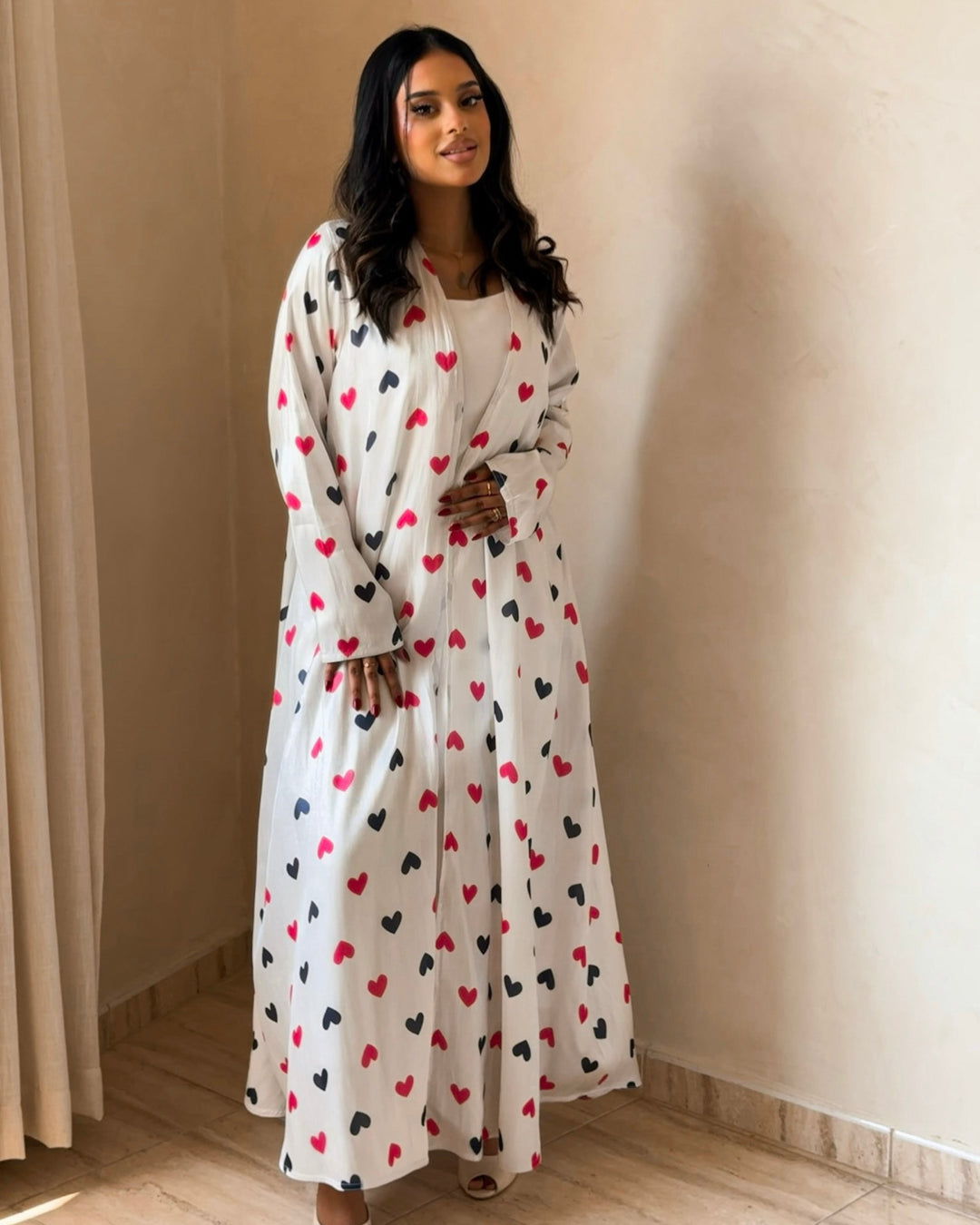 MEI723 - White & Black & Red Hearts A-Cut Organza Abaya 🤍🖤❤️