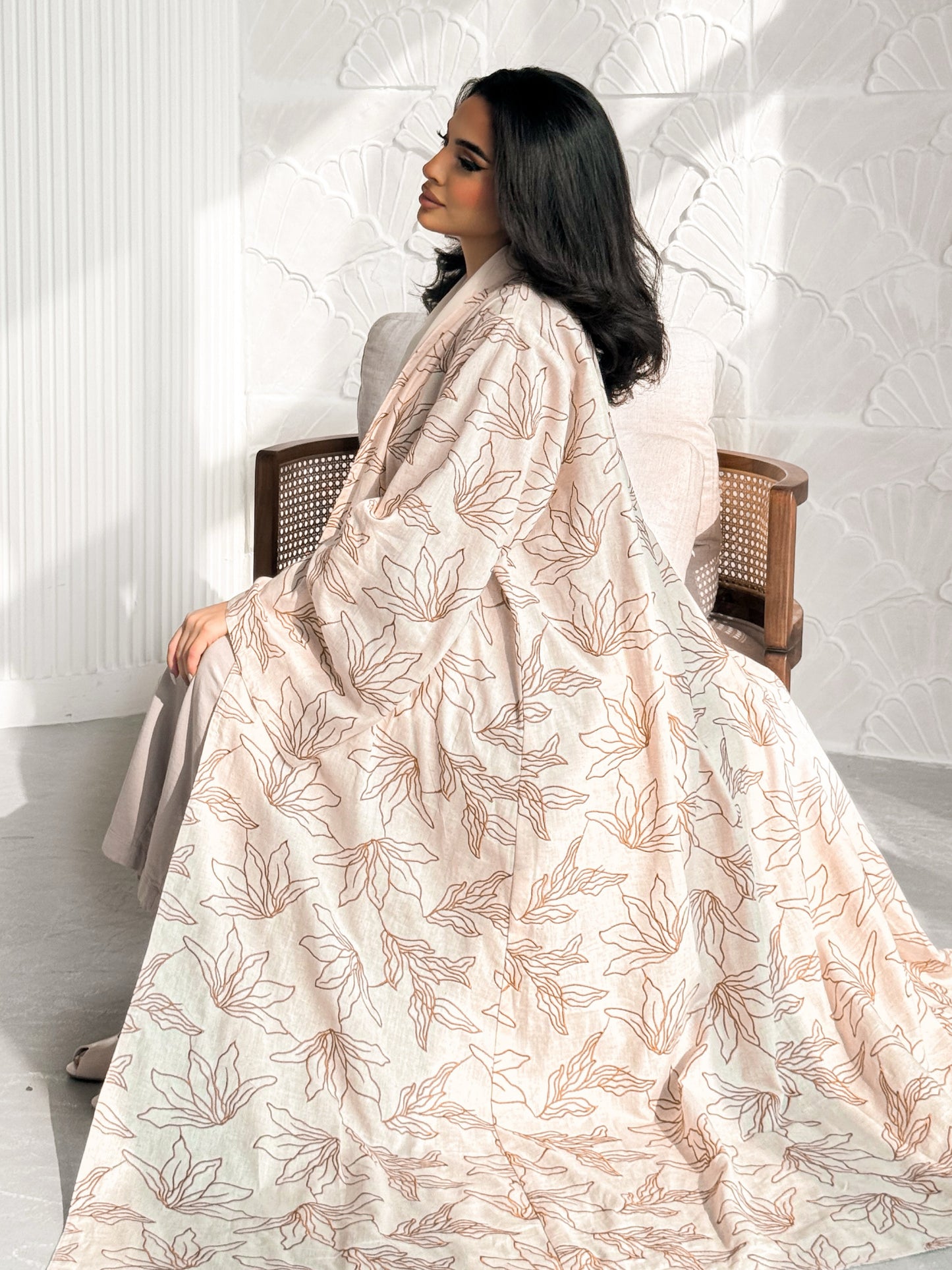 MEI606 - Indian Linen Abaya with Brown Embroidery